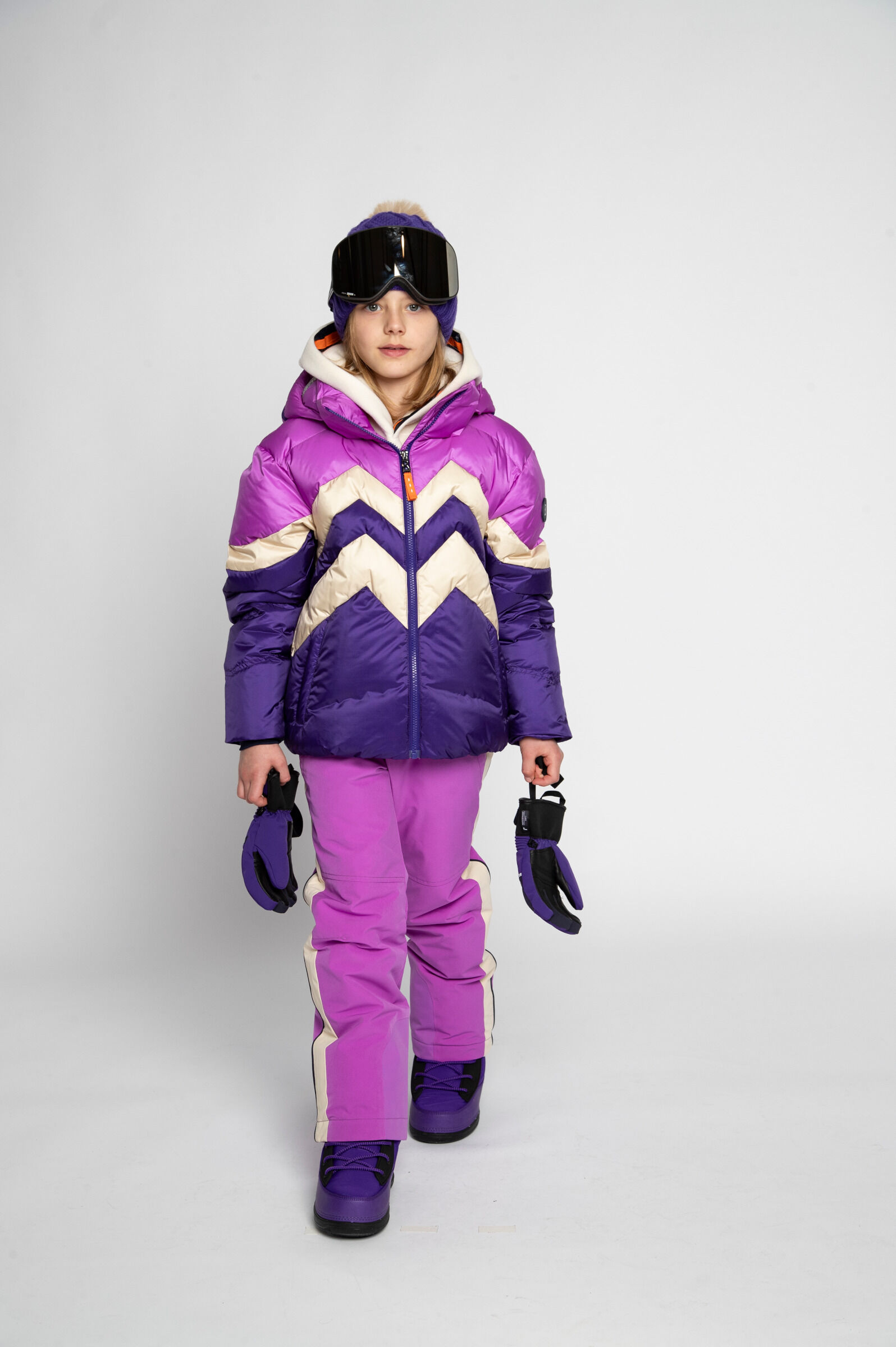 Kids down ski jacket Maddy Purple/beige