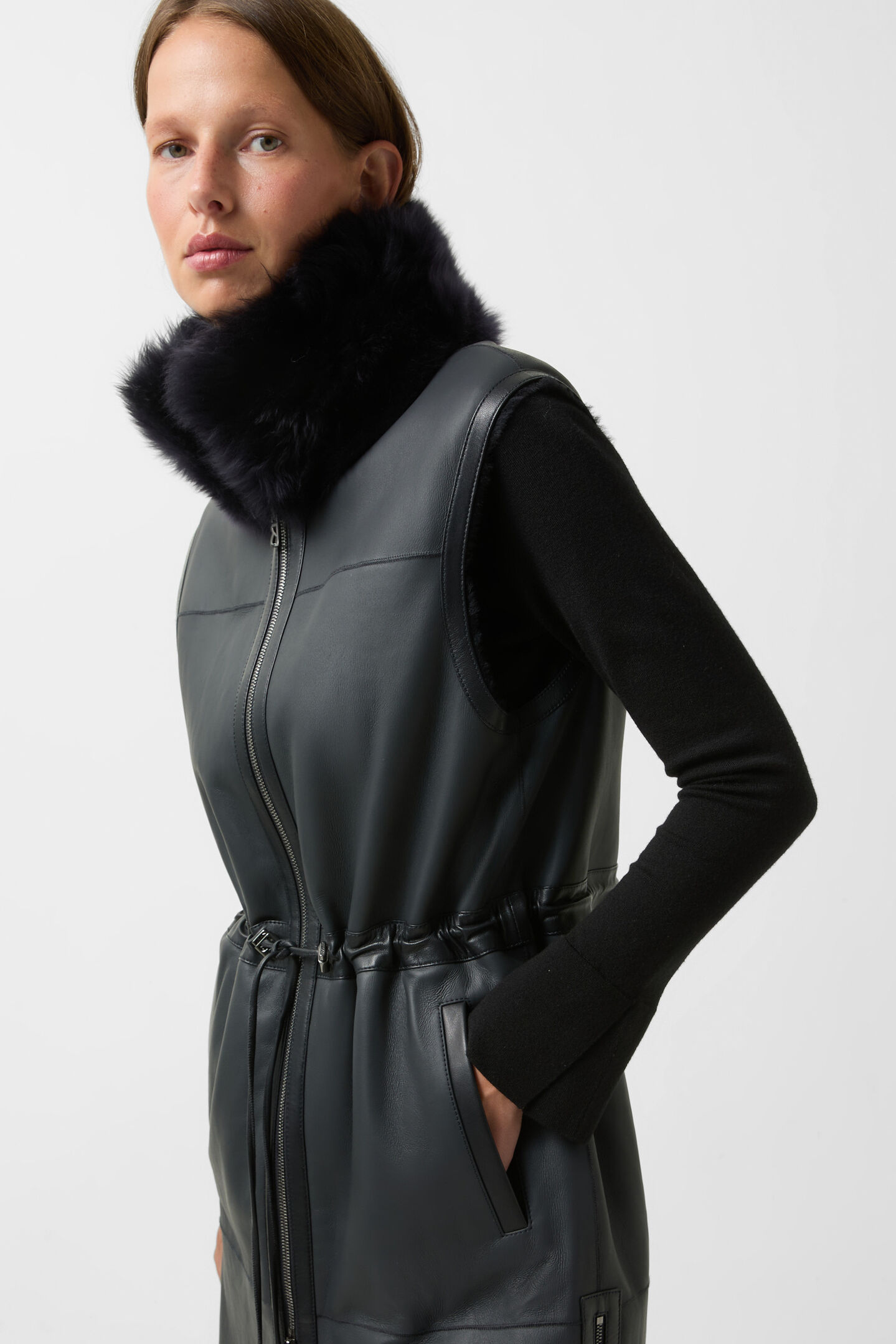 Reversible lambskin vest Pepita Navy blue