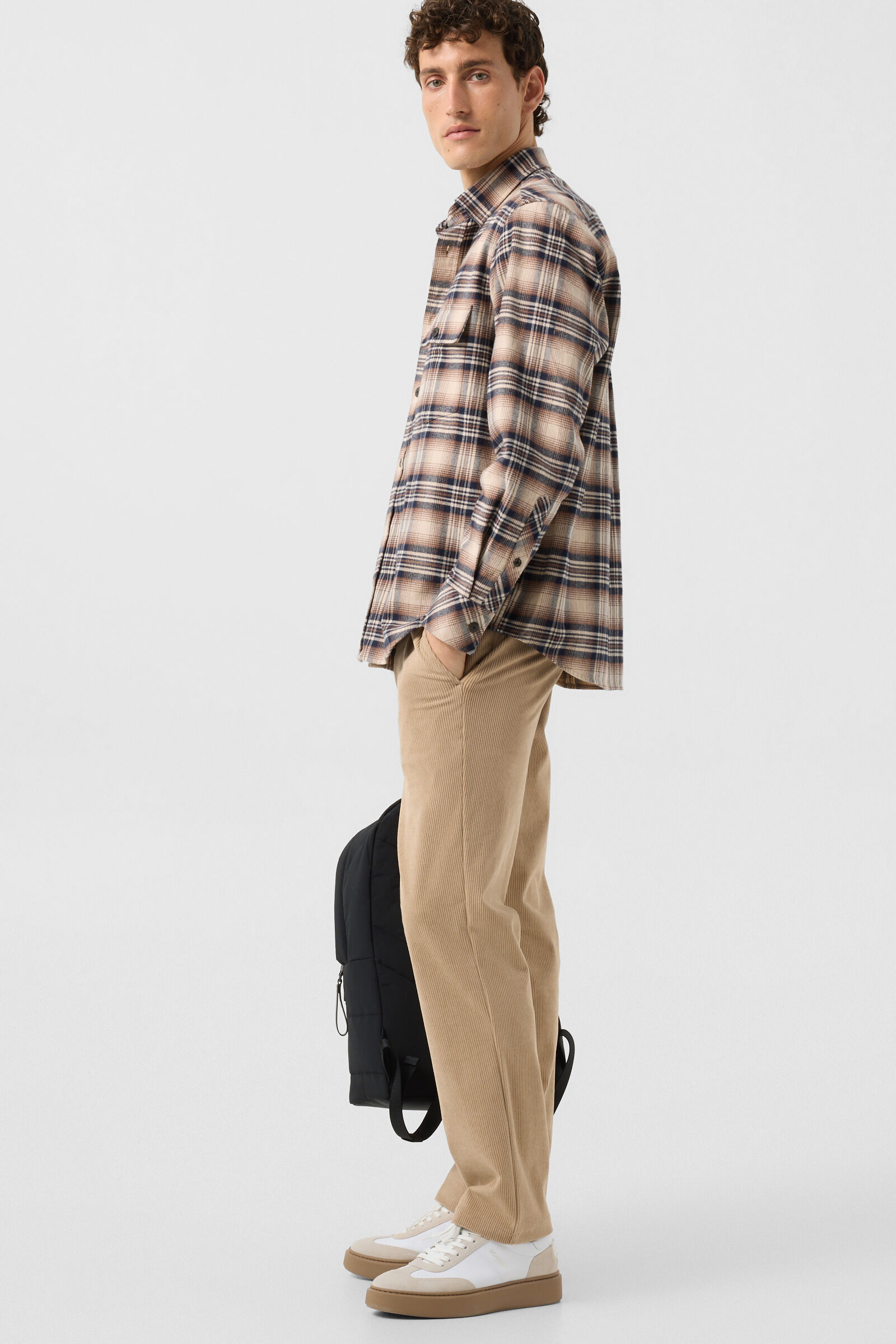 Heiko flannel shirt Beige/Navy Blue