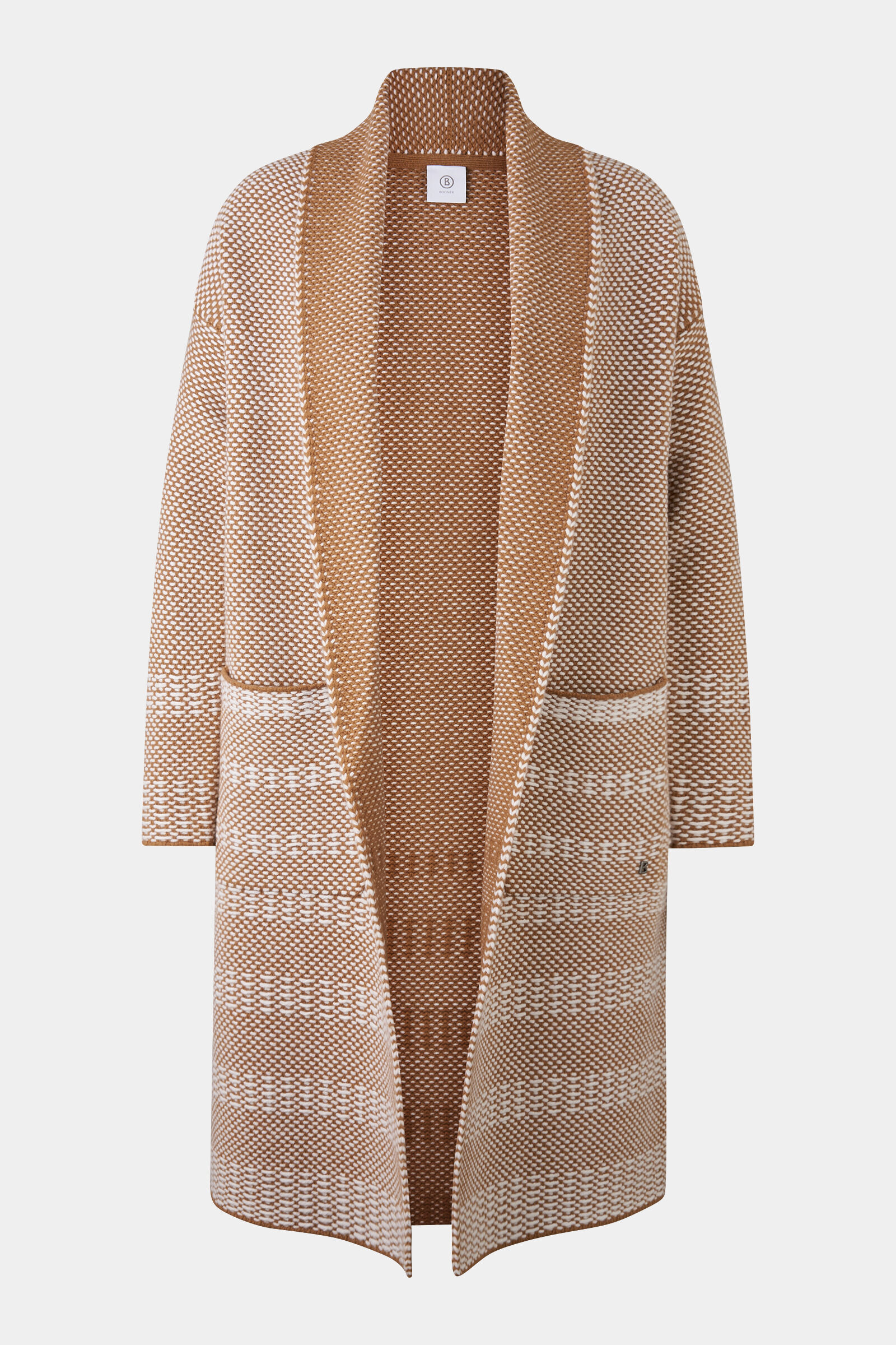 Knitted coat Lassie Camel/Off-White