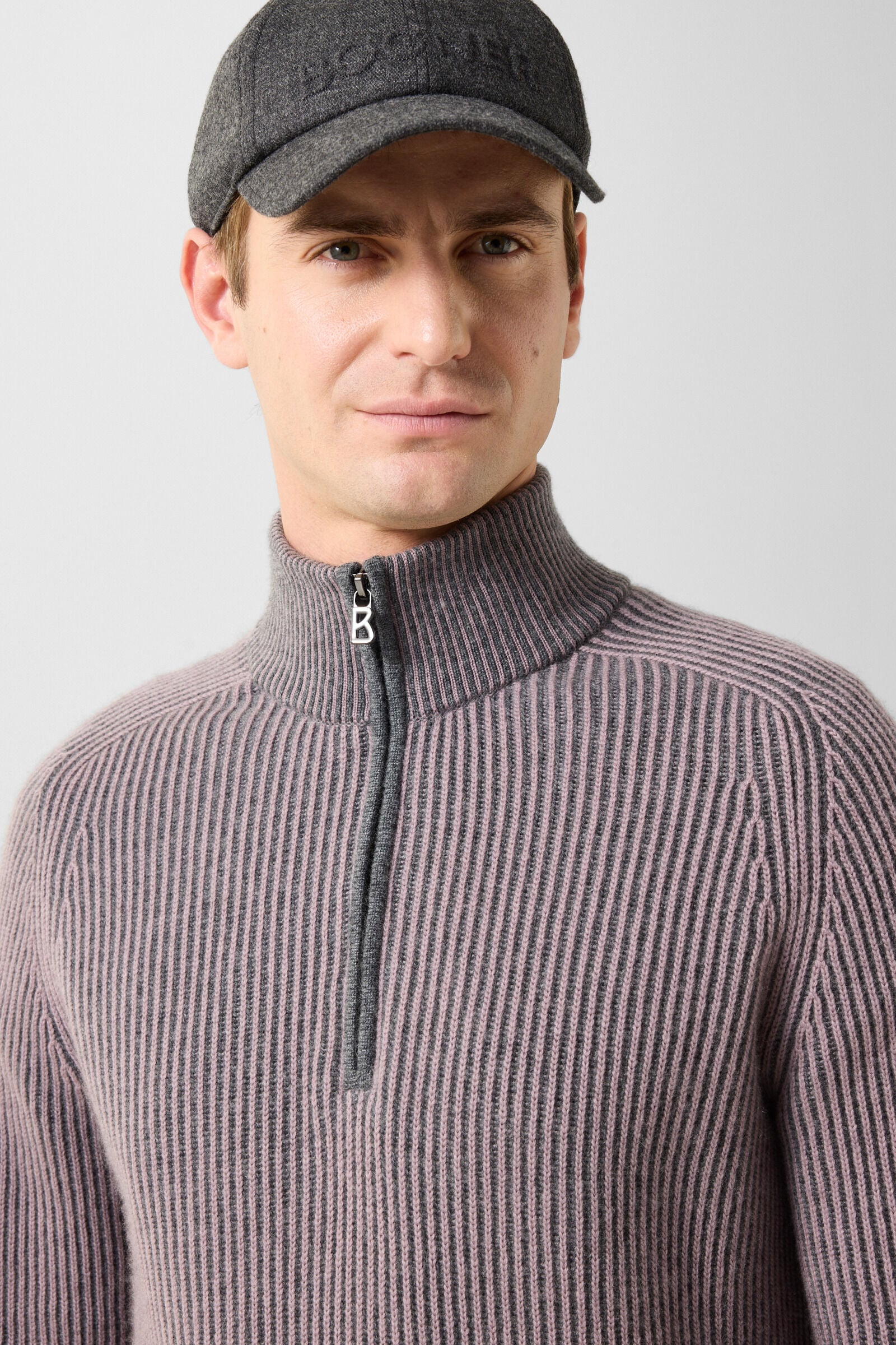 Dwayne Virgin Wool and Cashmere Turtleneck Jumper Mauve/Grey
