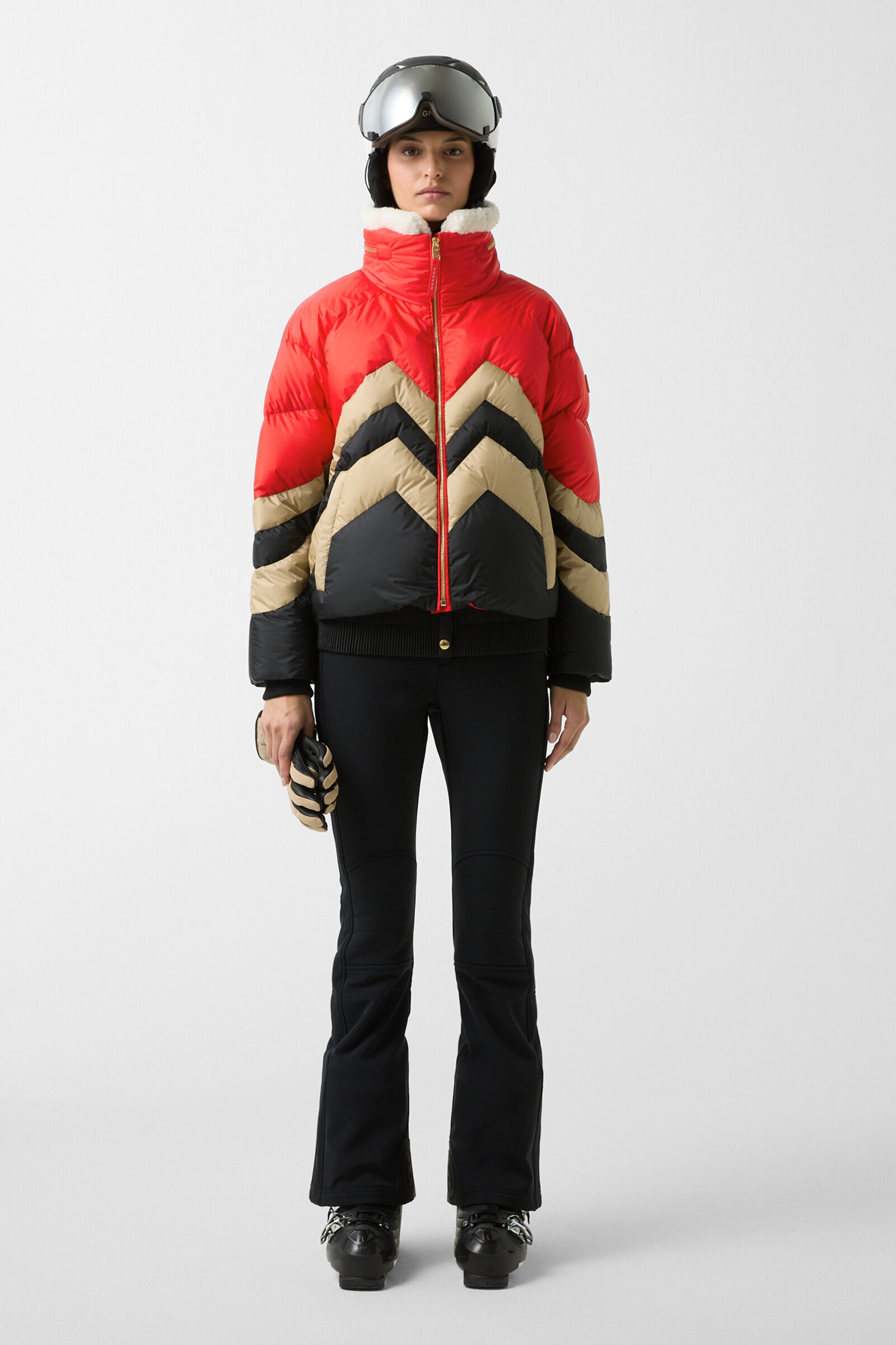 Valea down ski jacket Red/beige/black