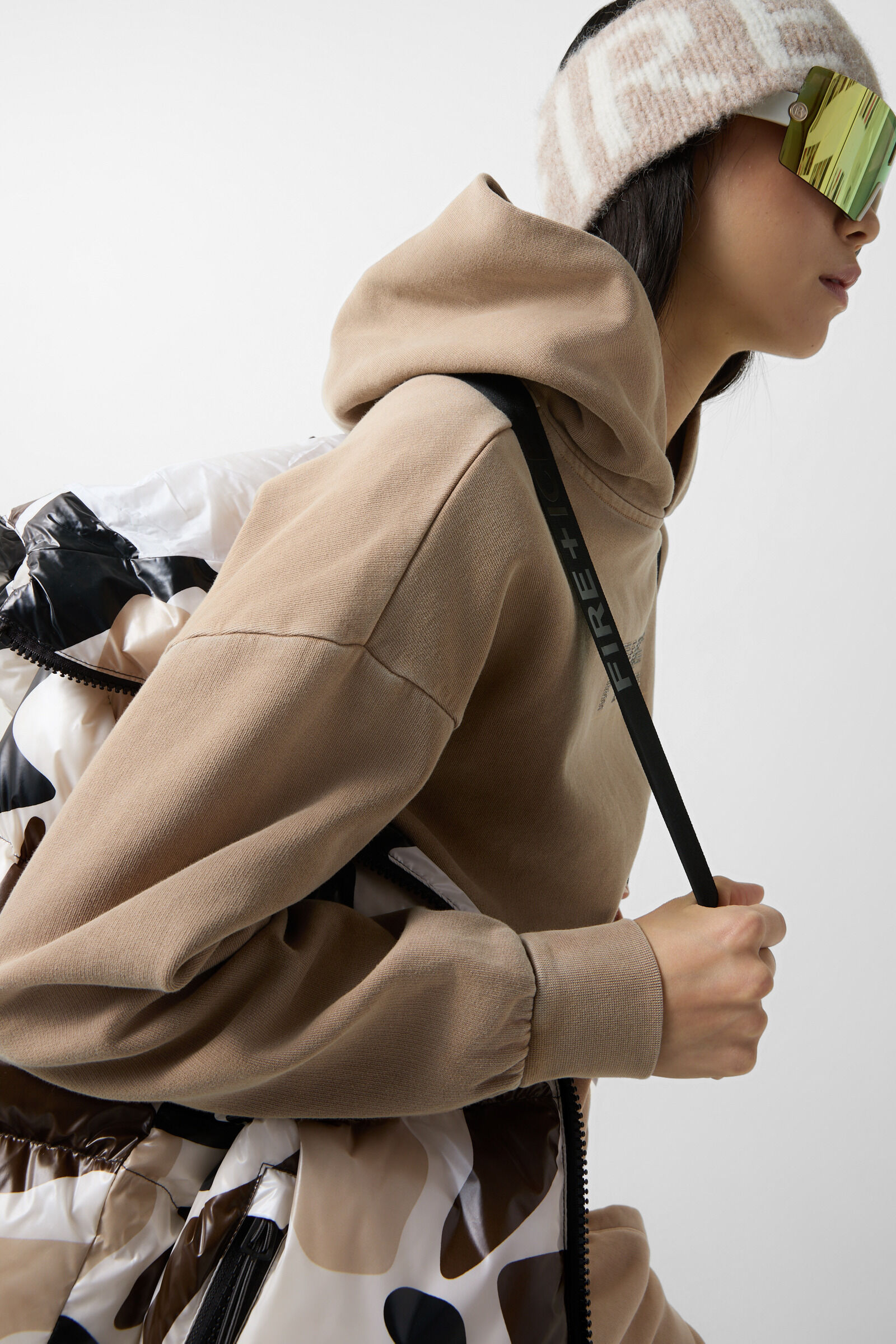 Vally down jacket Beige/black/brown