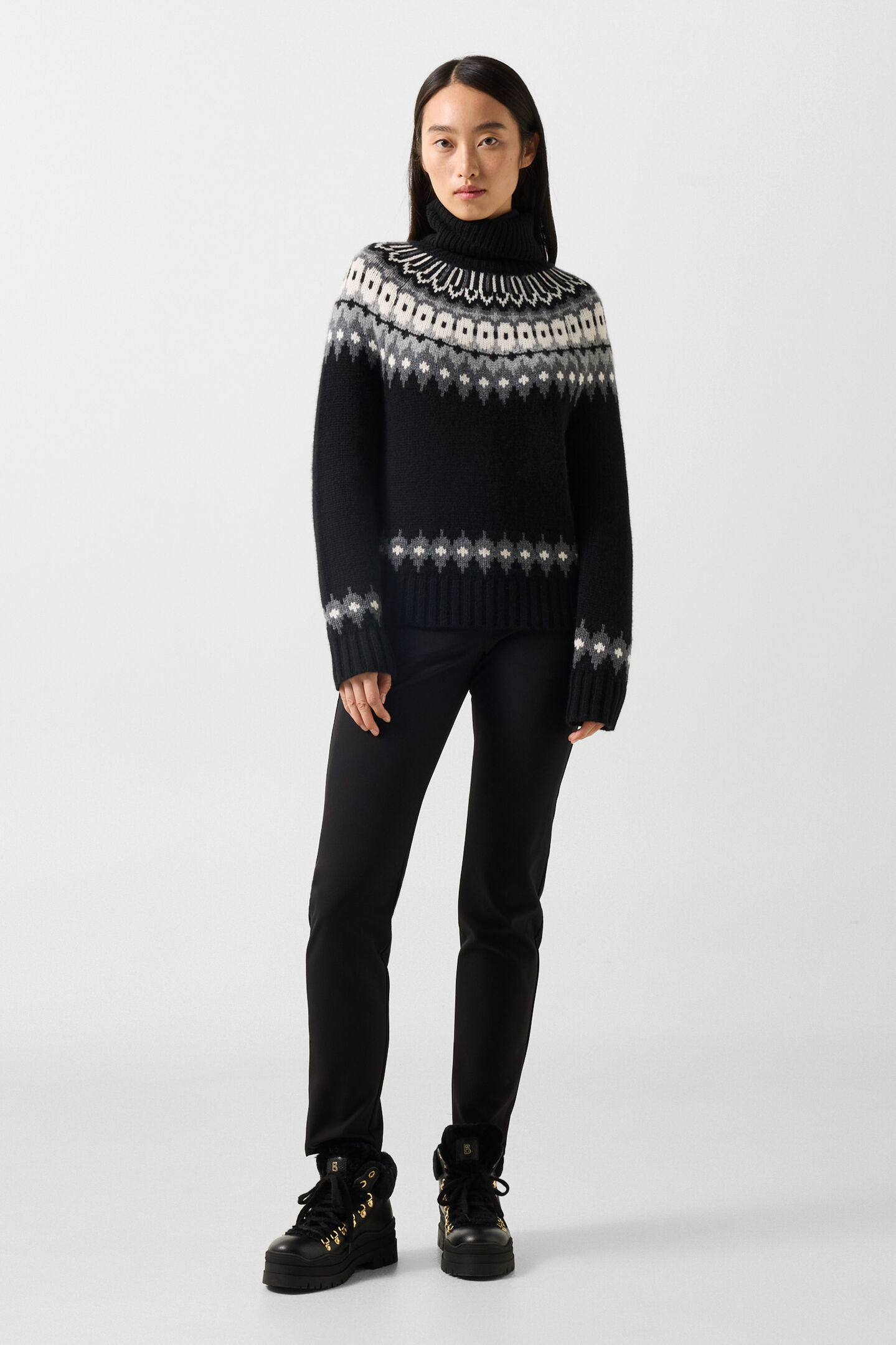 Ingrid cashmere jumper and Norwegian-style jumper Black/Grey/Off-white