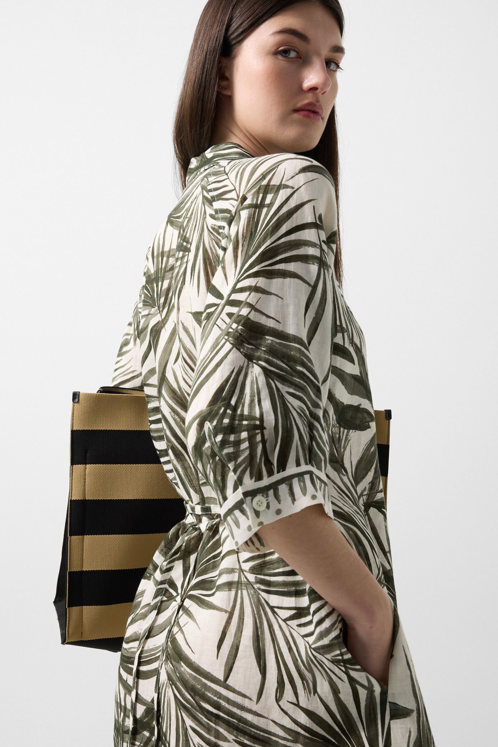 Linen dress Catelyn Olive/cream