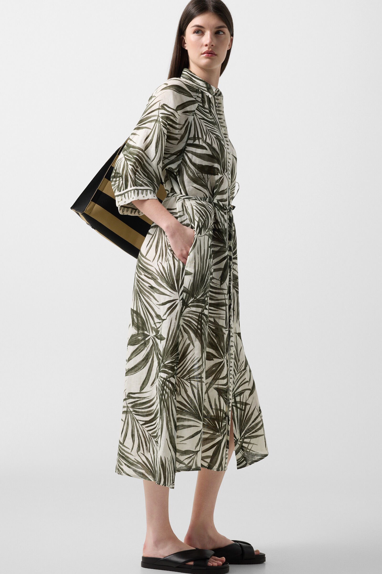 Linen dress Catelyn Olive/cream