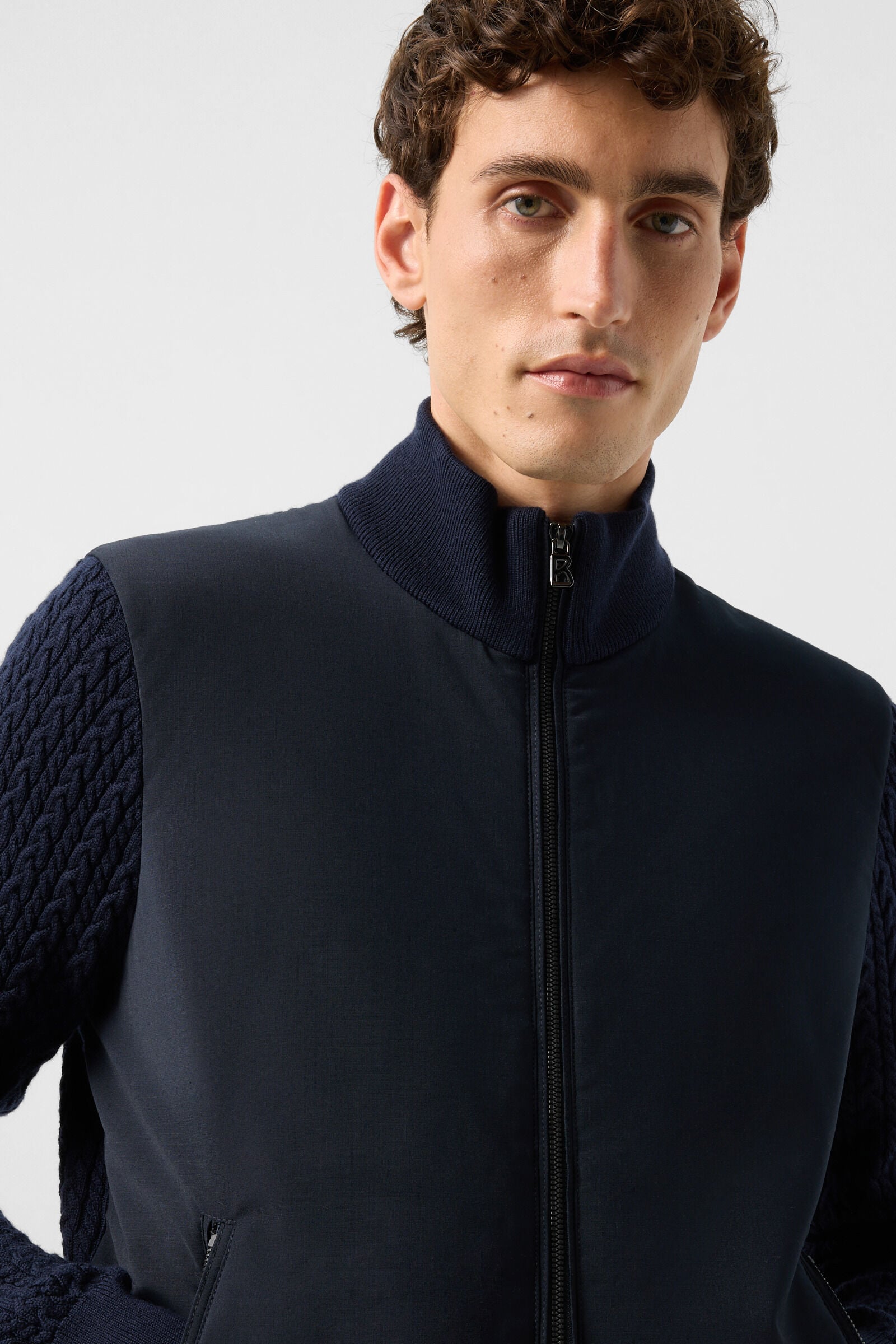 Zisco hybrid wool knit jacket Navy blue