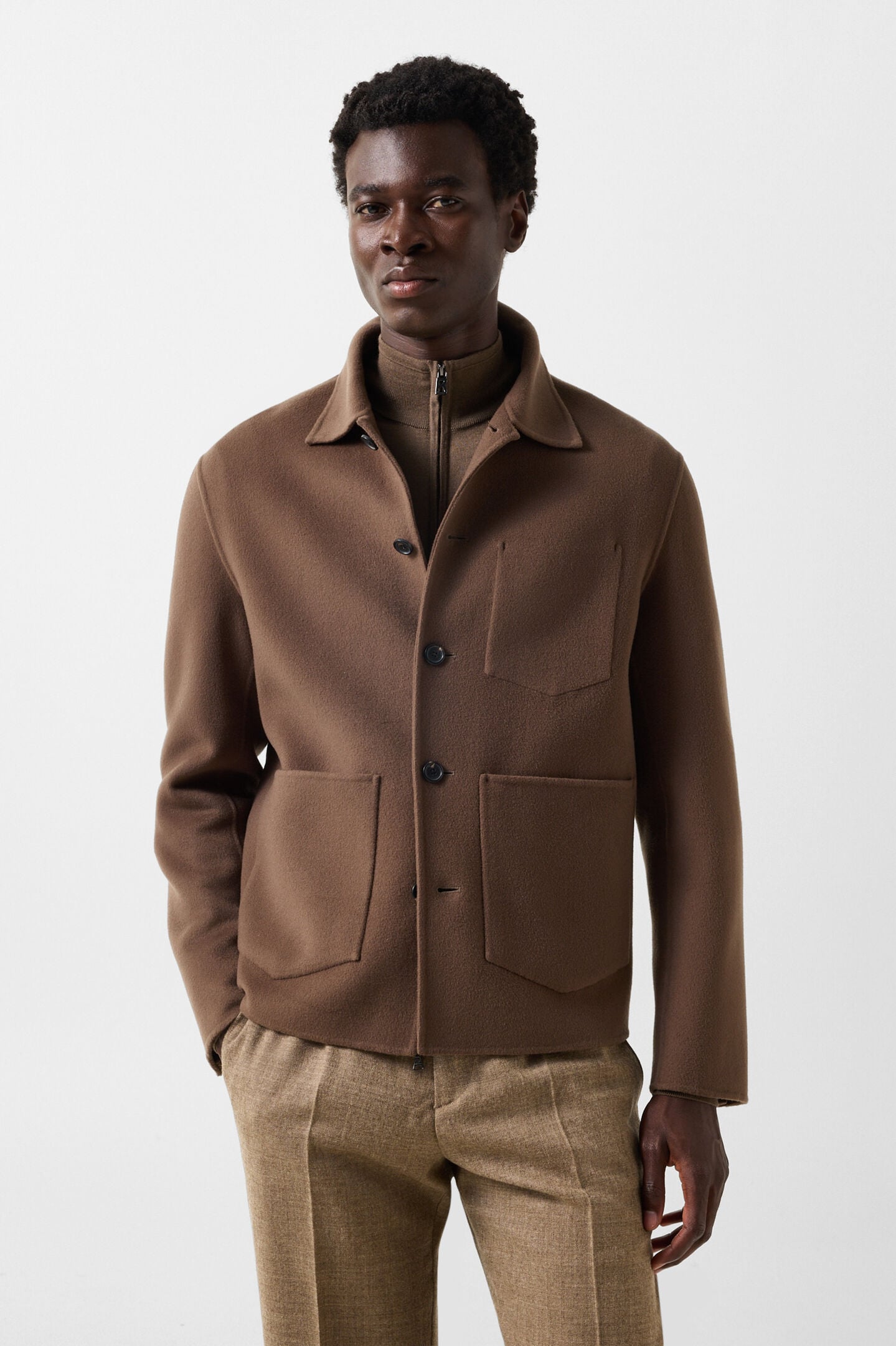 Mirco double-faced woollen shirt jacket Brown