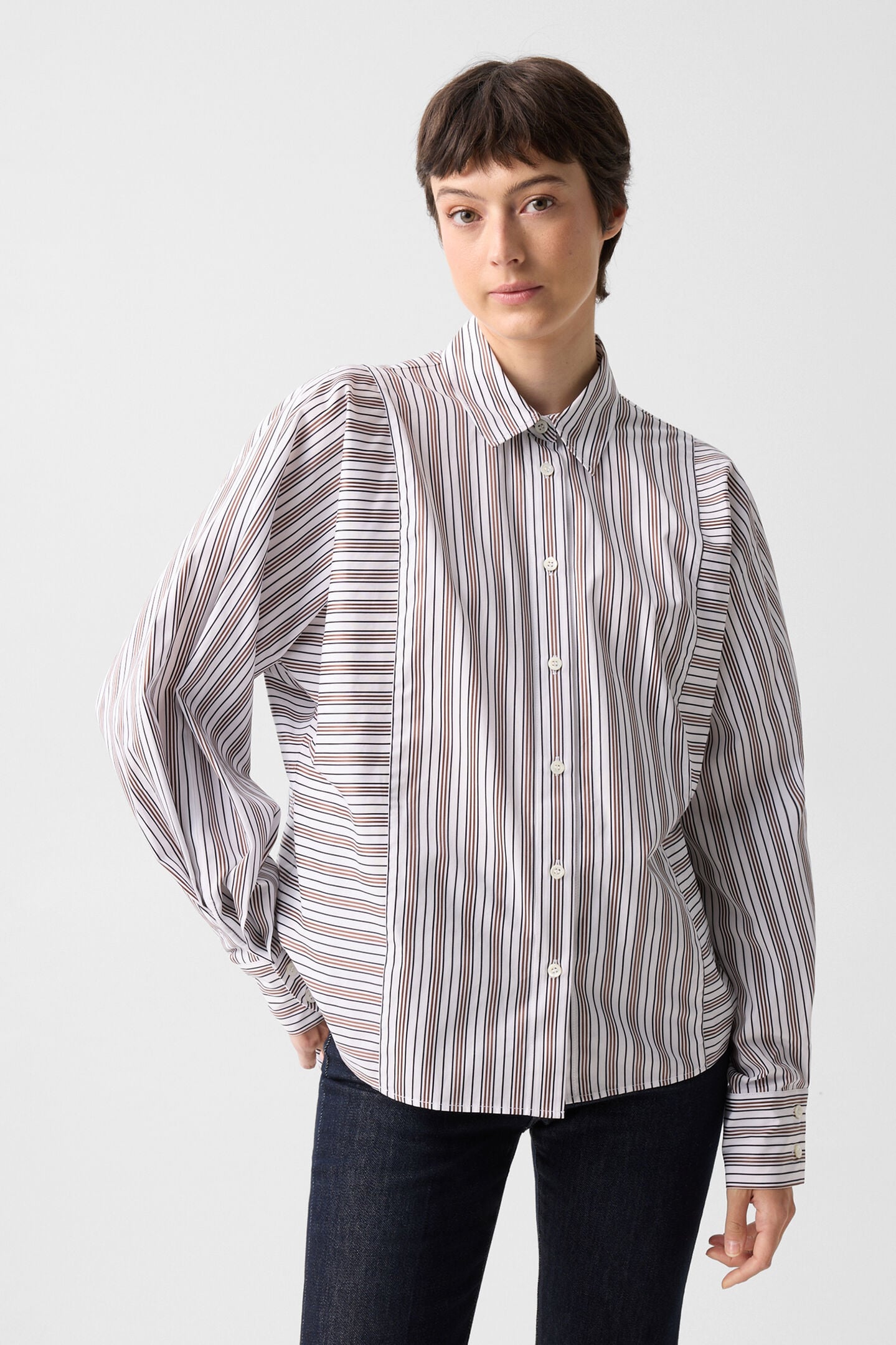 Cotton shirt blouse Gigi White/brown