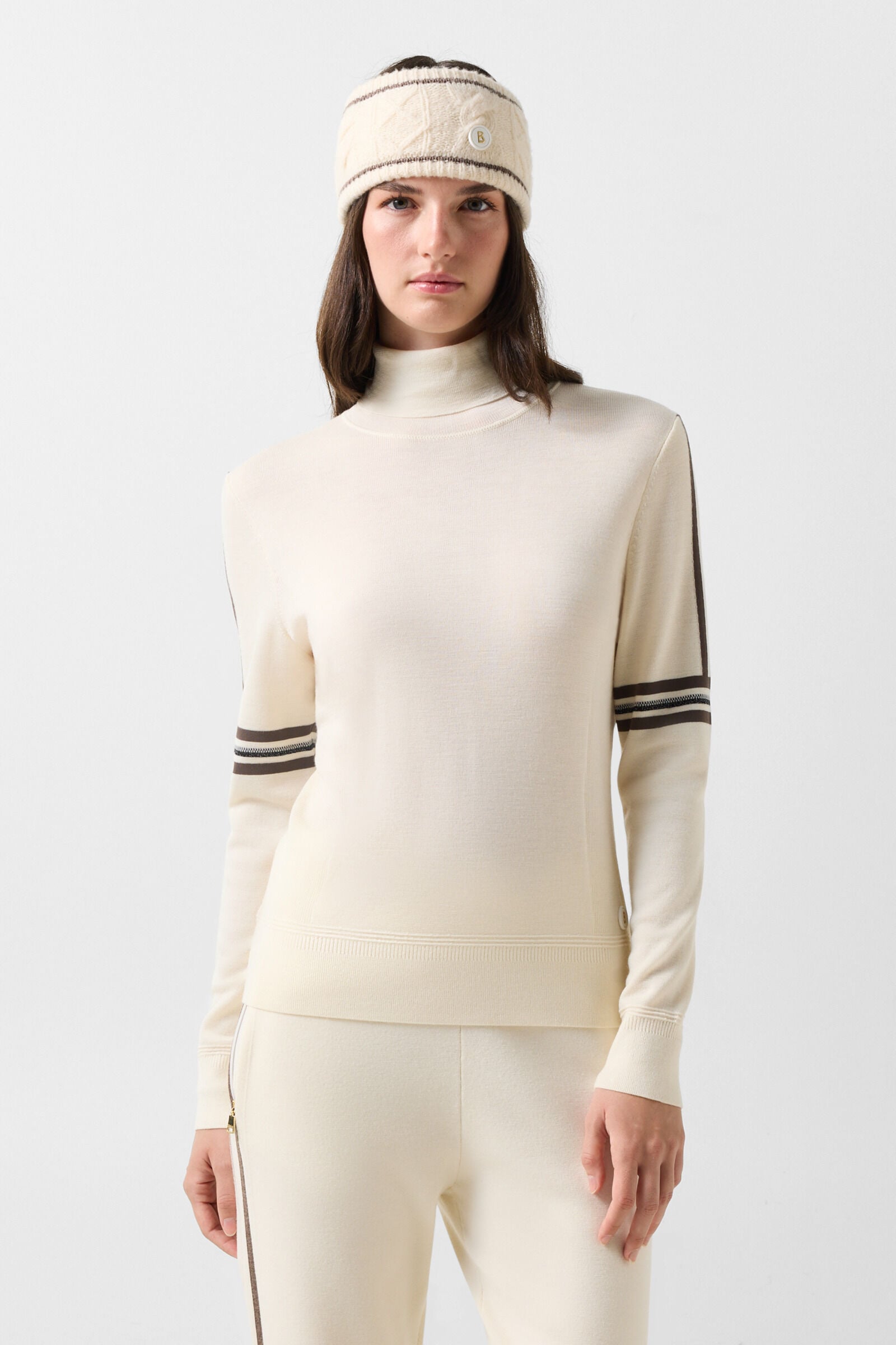 Schurwoll-Pullover Louise Off-White/Braun