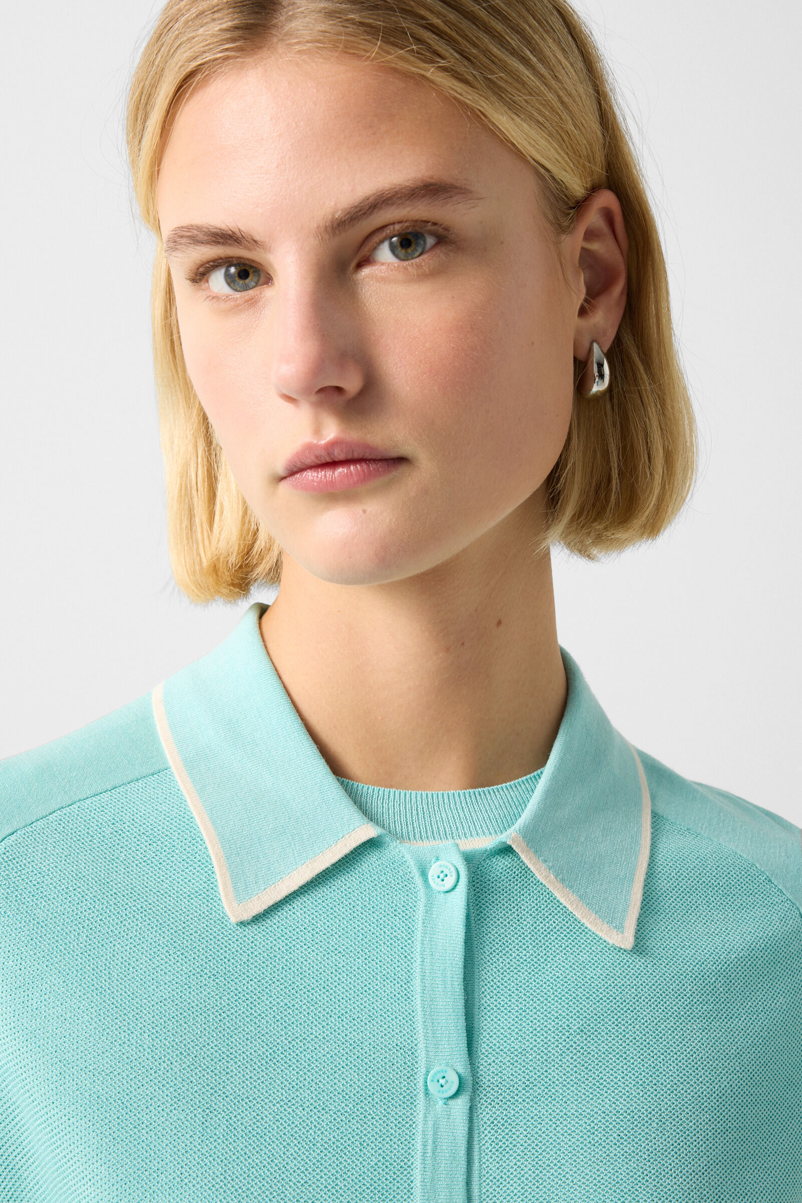 Peaches silk knit jacket Cyan-blue