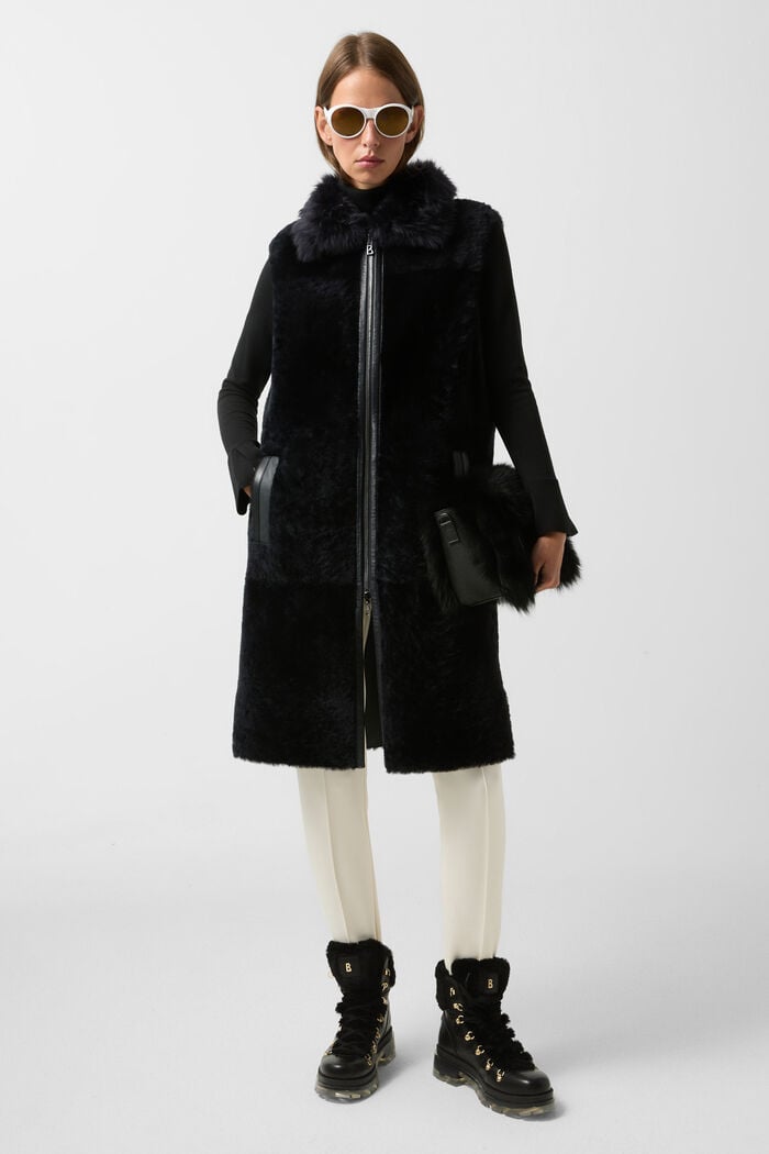 Reversible lambskin waistcoat Pepita Navy blue Reversible lambskin waistcoat Pepita Navy blue