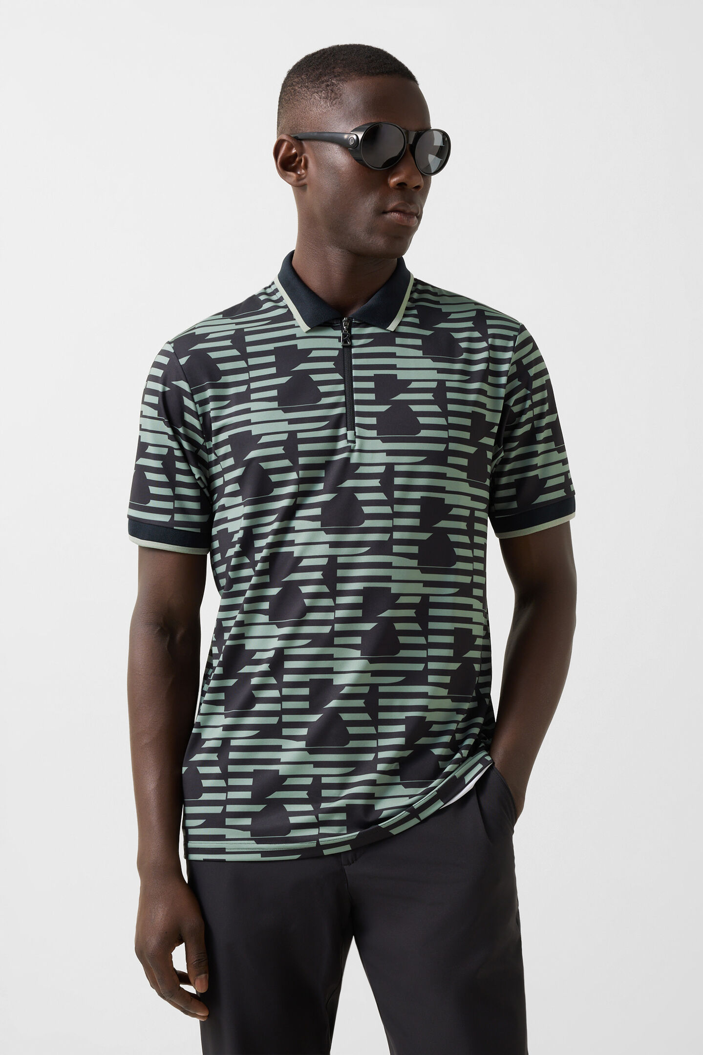 Funktions-Polo-Shirt Valentin Schwarz/Eukalyptus