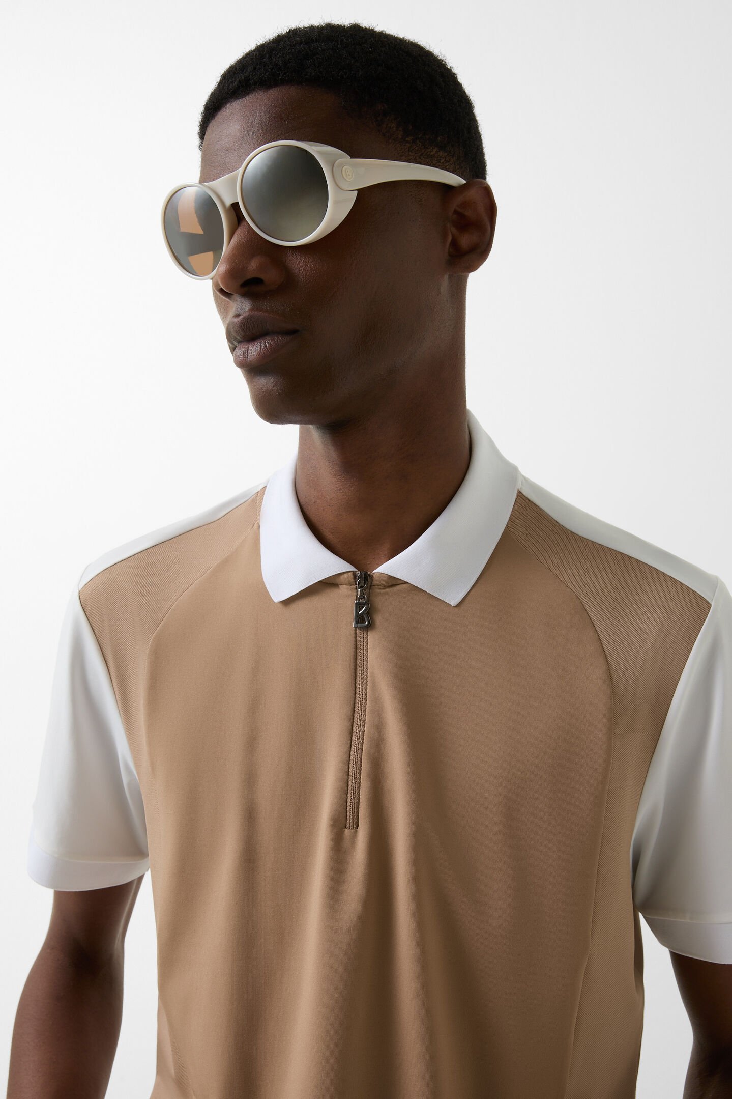 Kjell functional short-sleeved top Caramel/white