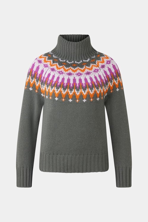 Norweger-Pullover Ingrid Khaki/Orange/Pink
