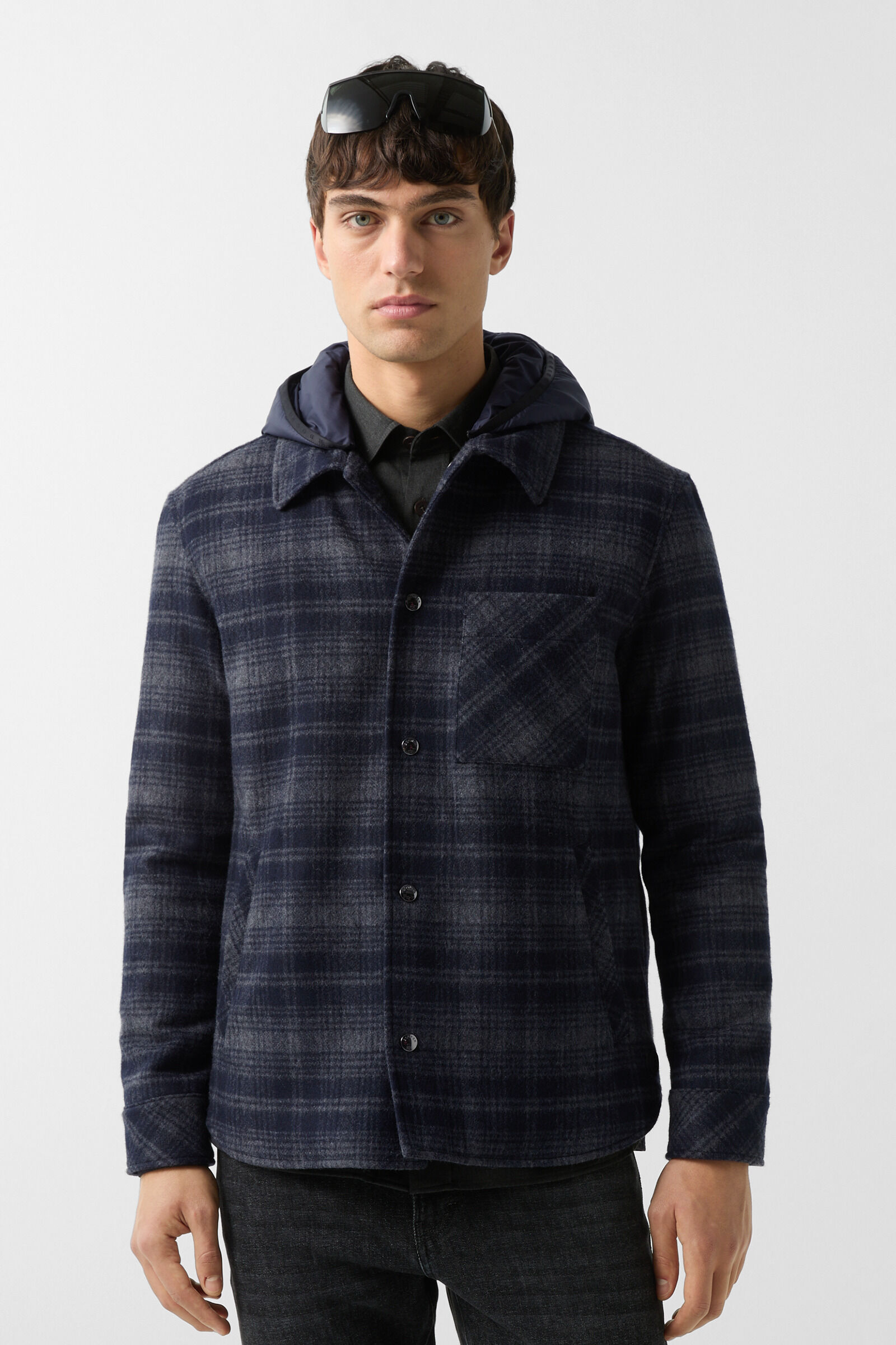 Flannel overshirt Larry Navy blue/grey