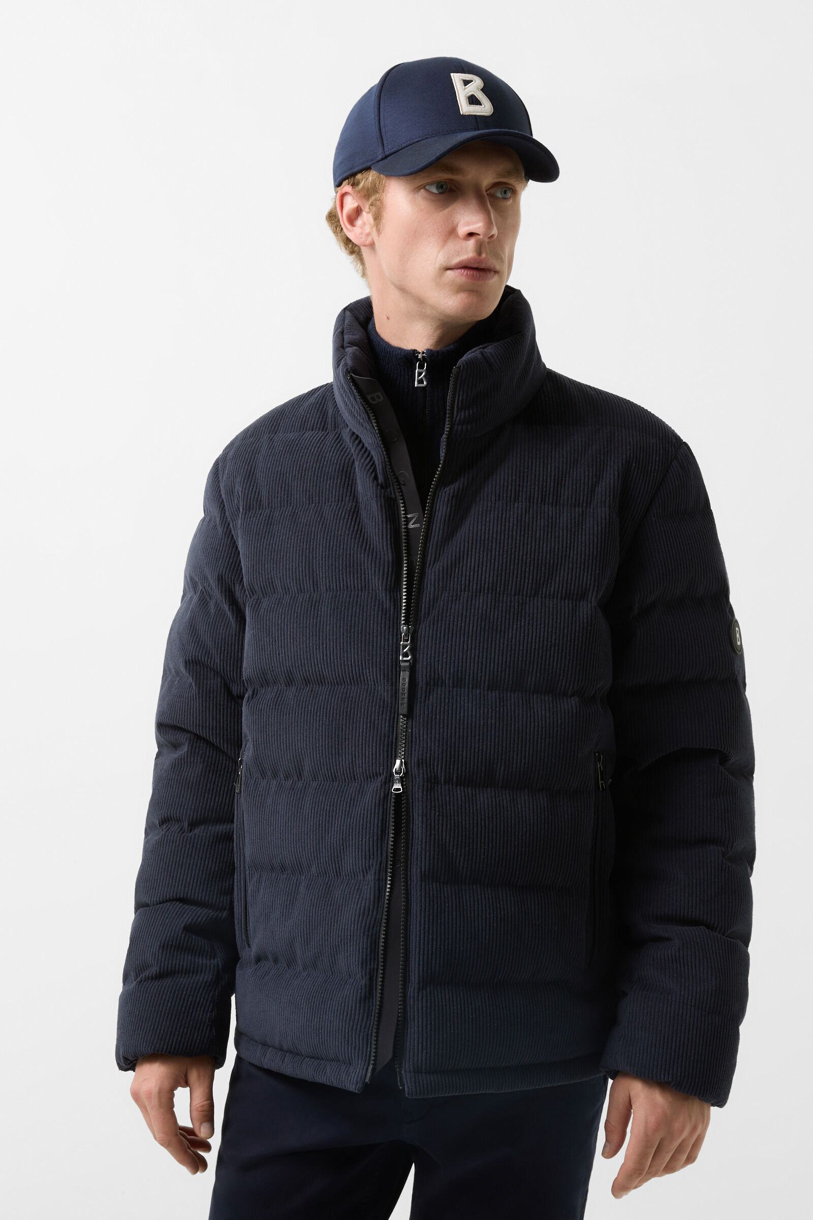 Navy corduroy puffer jacket deals