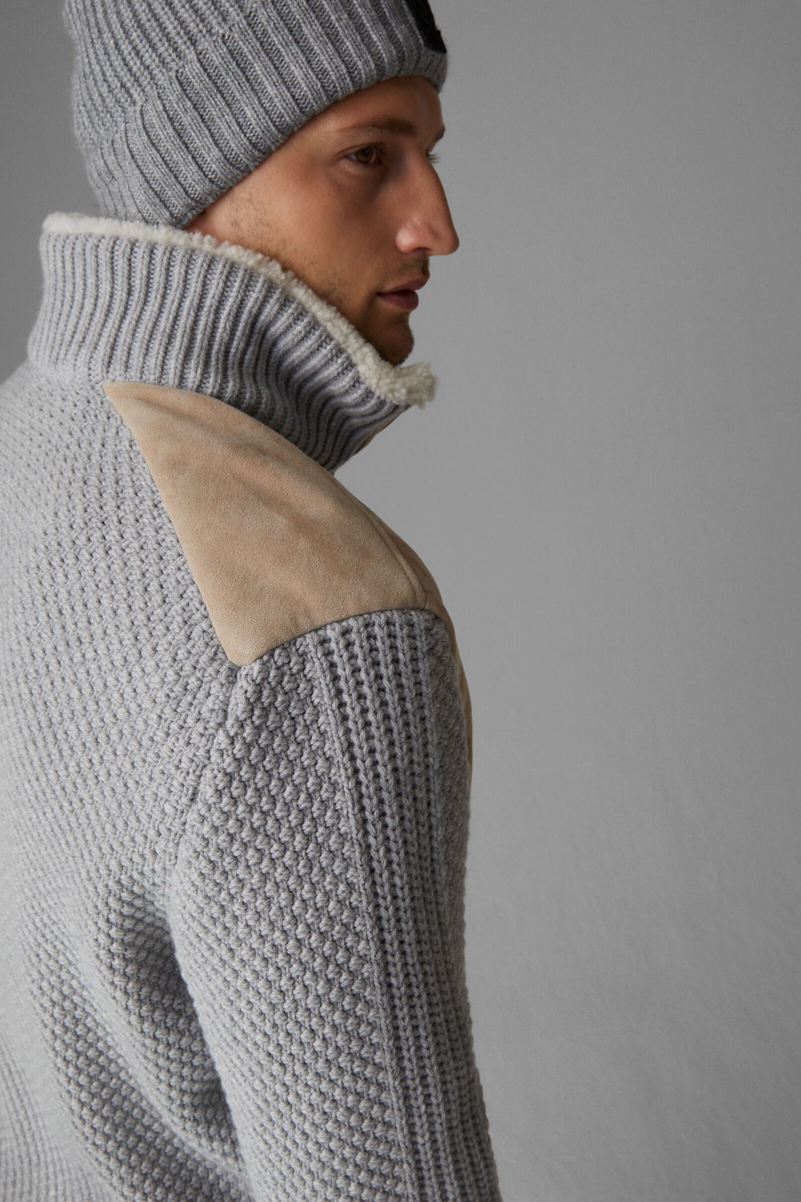 BOGNER Sandro Leather knit jacket for men