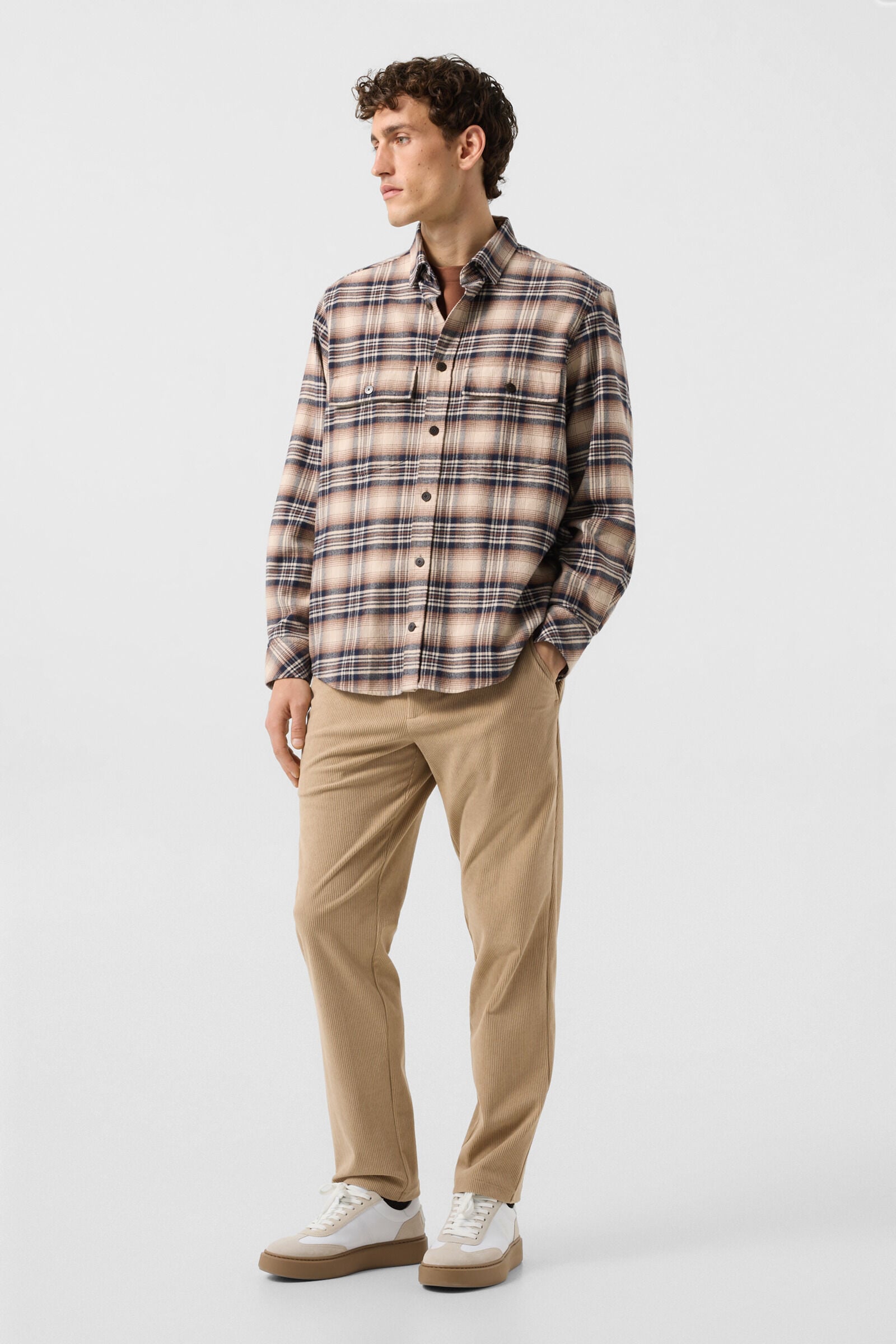 Heiko flannel shirt Beige/Navy Blue