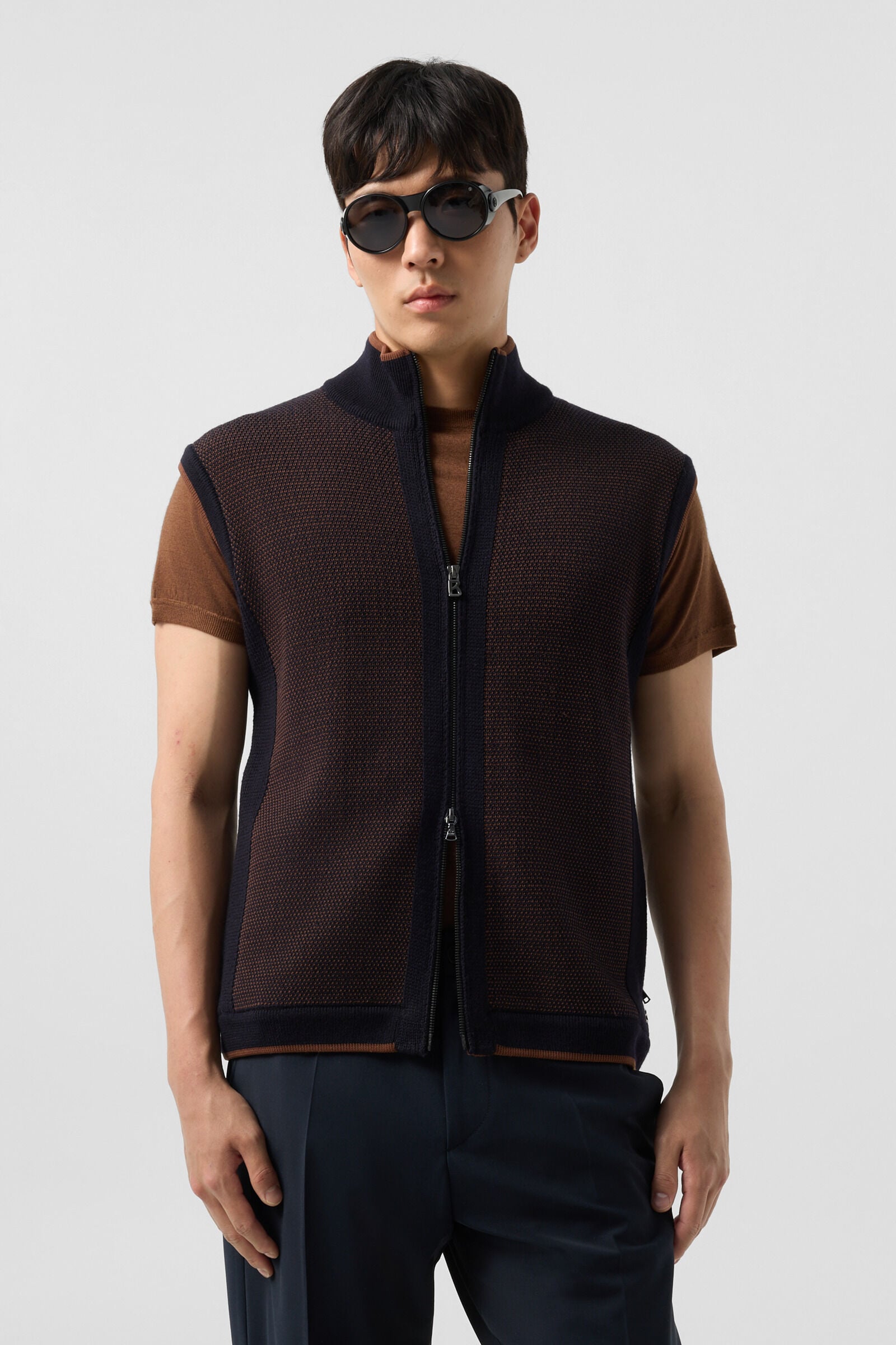 Enzo knitted waistcoat Navy blue/brown