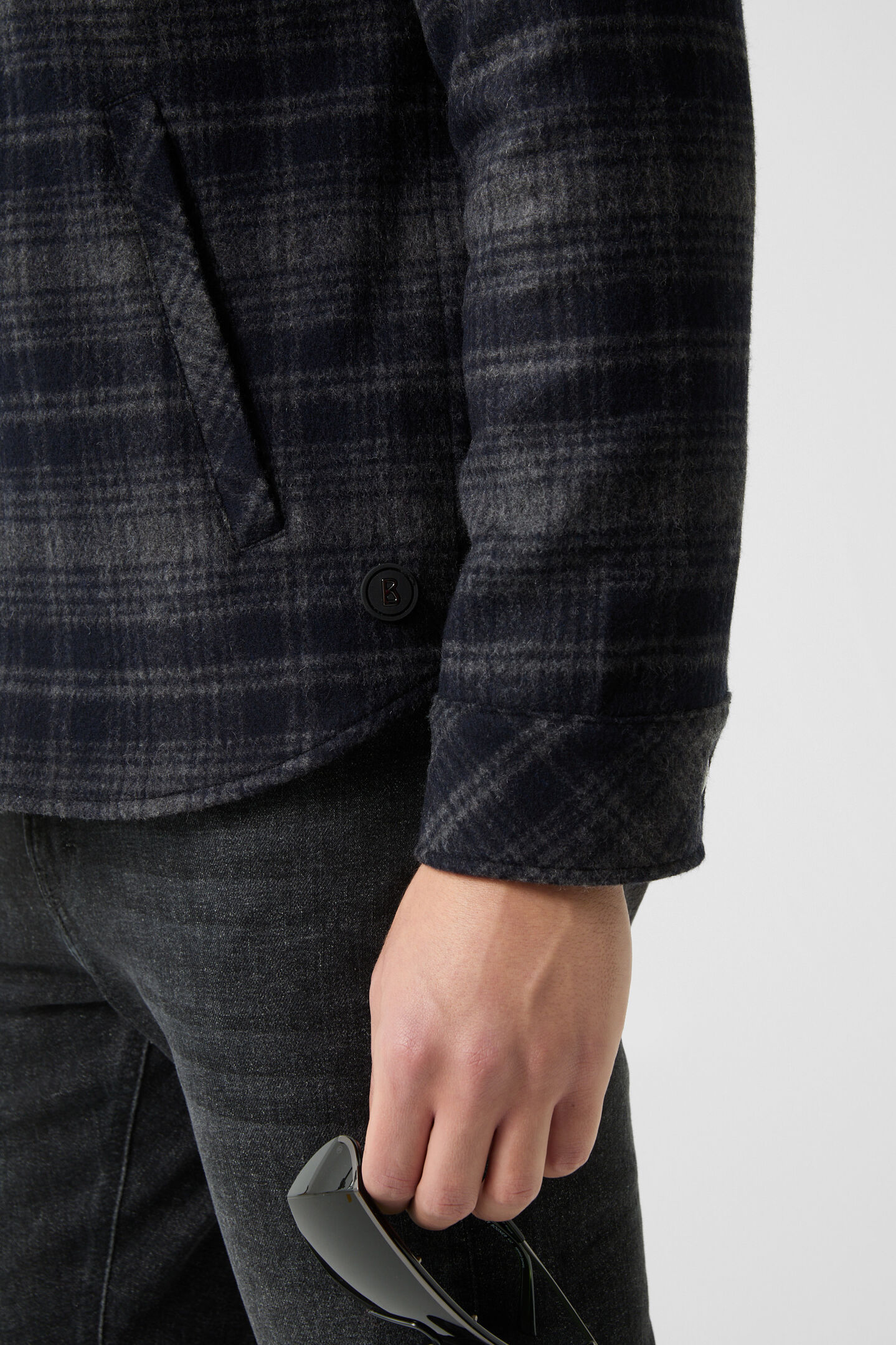 Flannel overshirt Larry Navy blue/grey