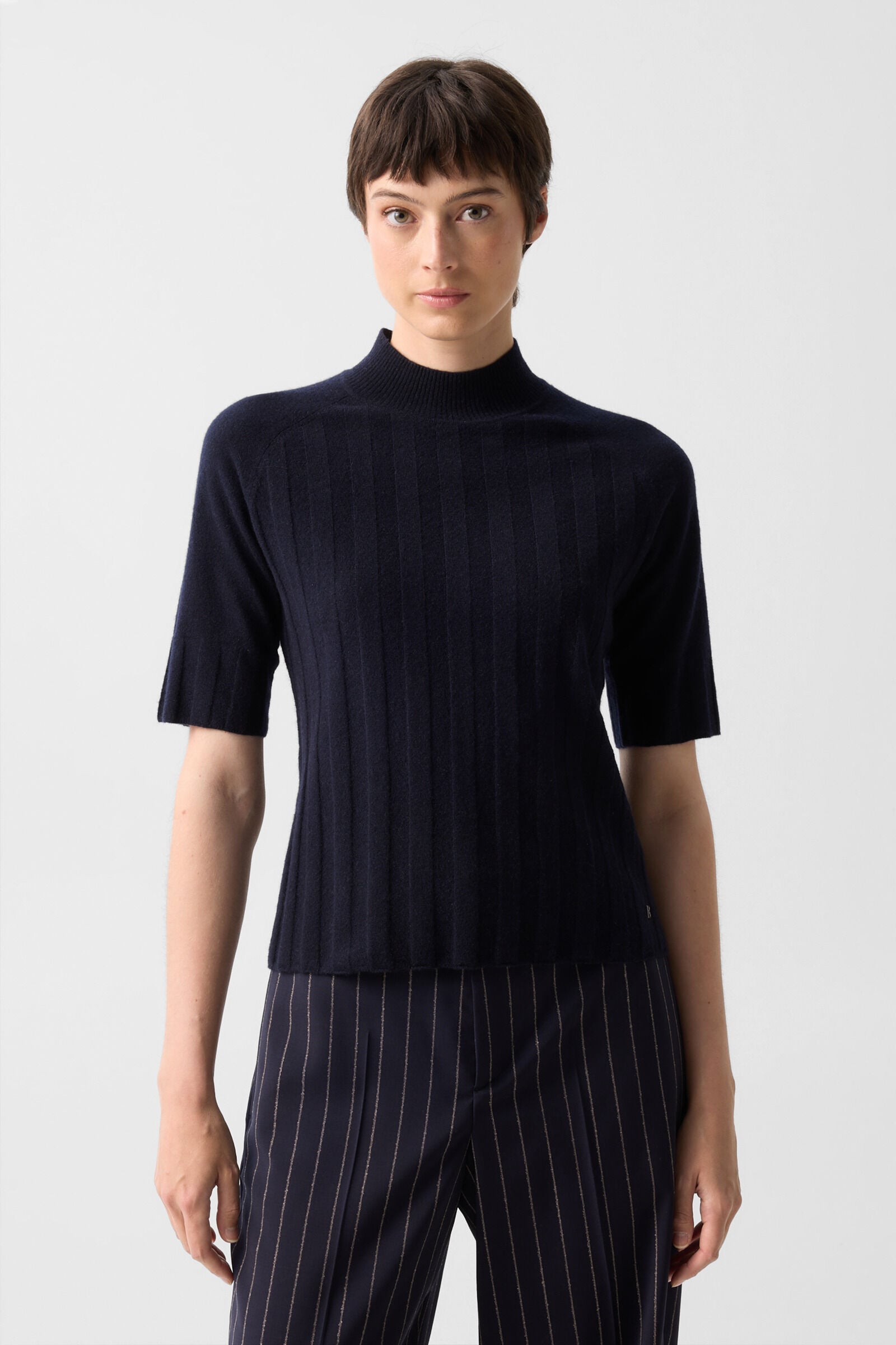 Schurwoll-Kaschmir-Shirt Tina Navy-Blau