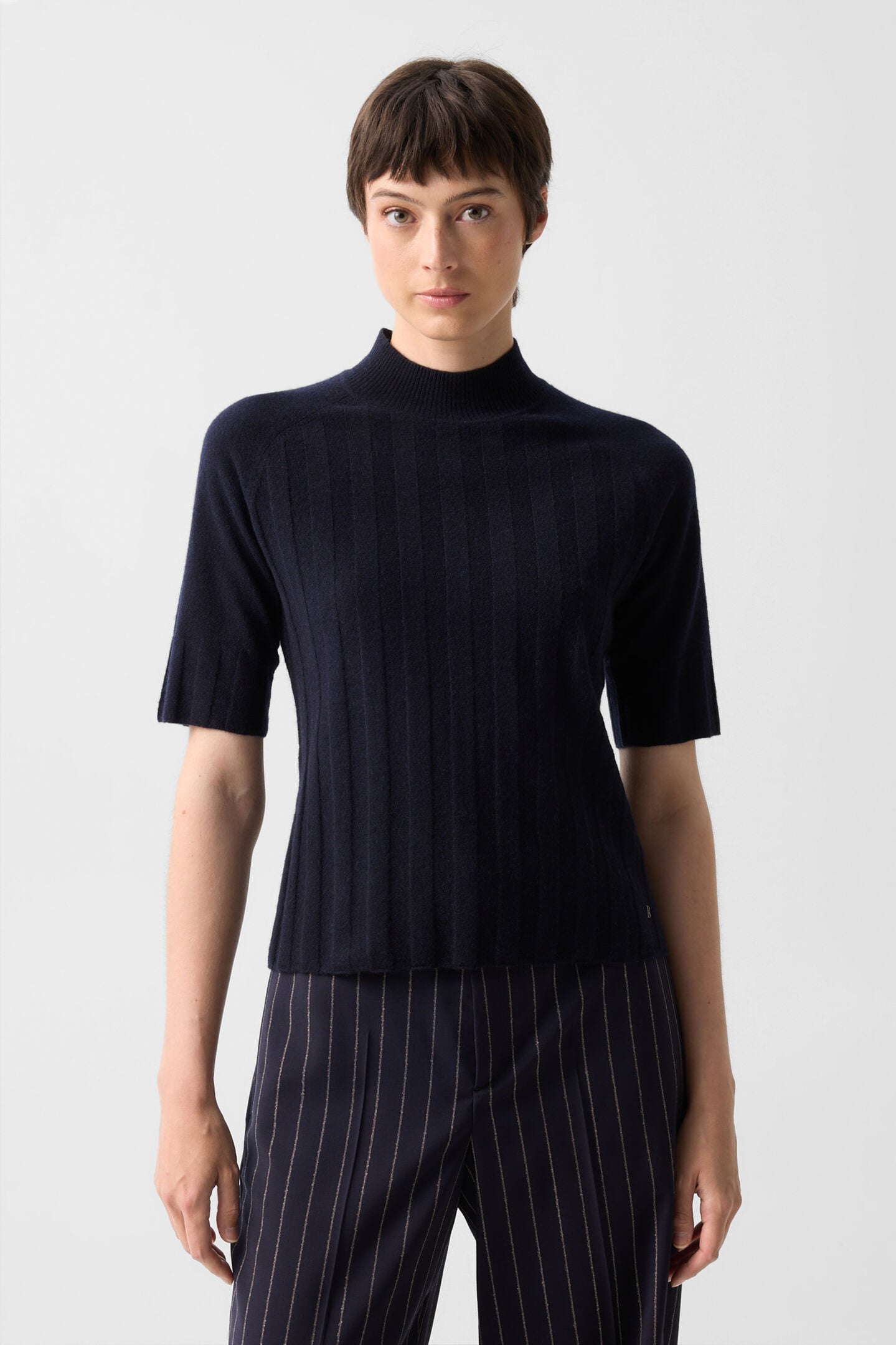 Schurwoll-Kaschmir-Shirt Tina Navy-Blau