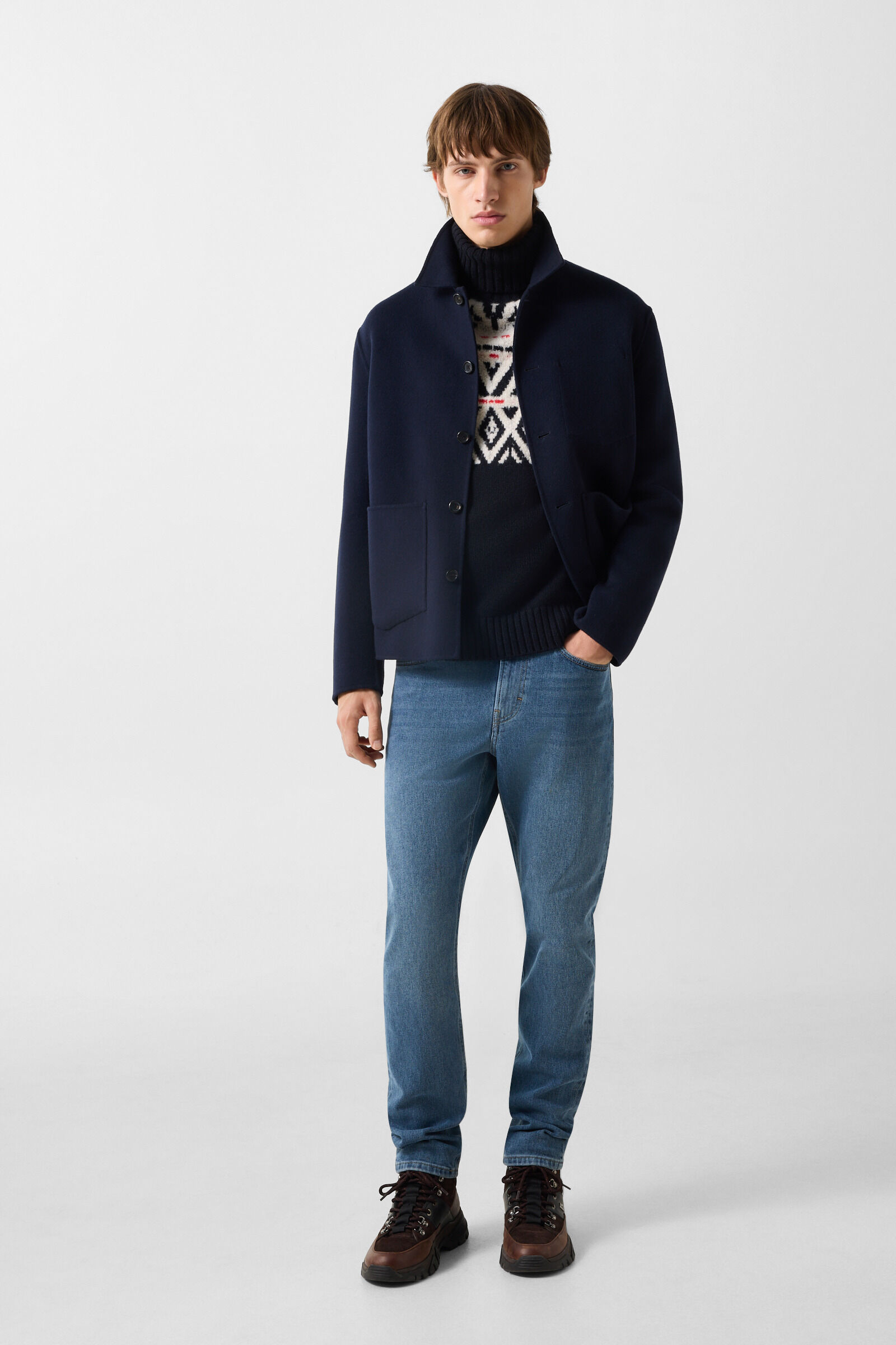 Kaschmir-Norweger-Pullover Roxter Navy/Off-White/Rot