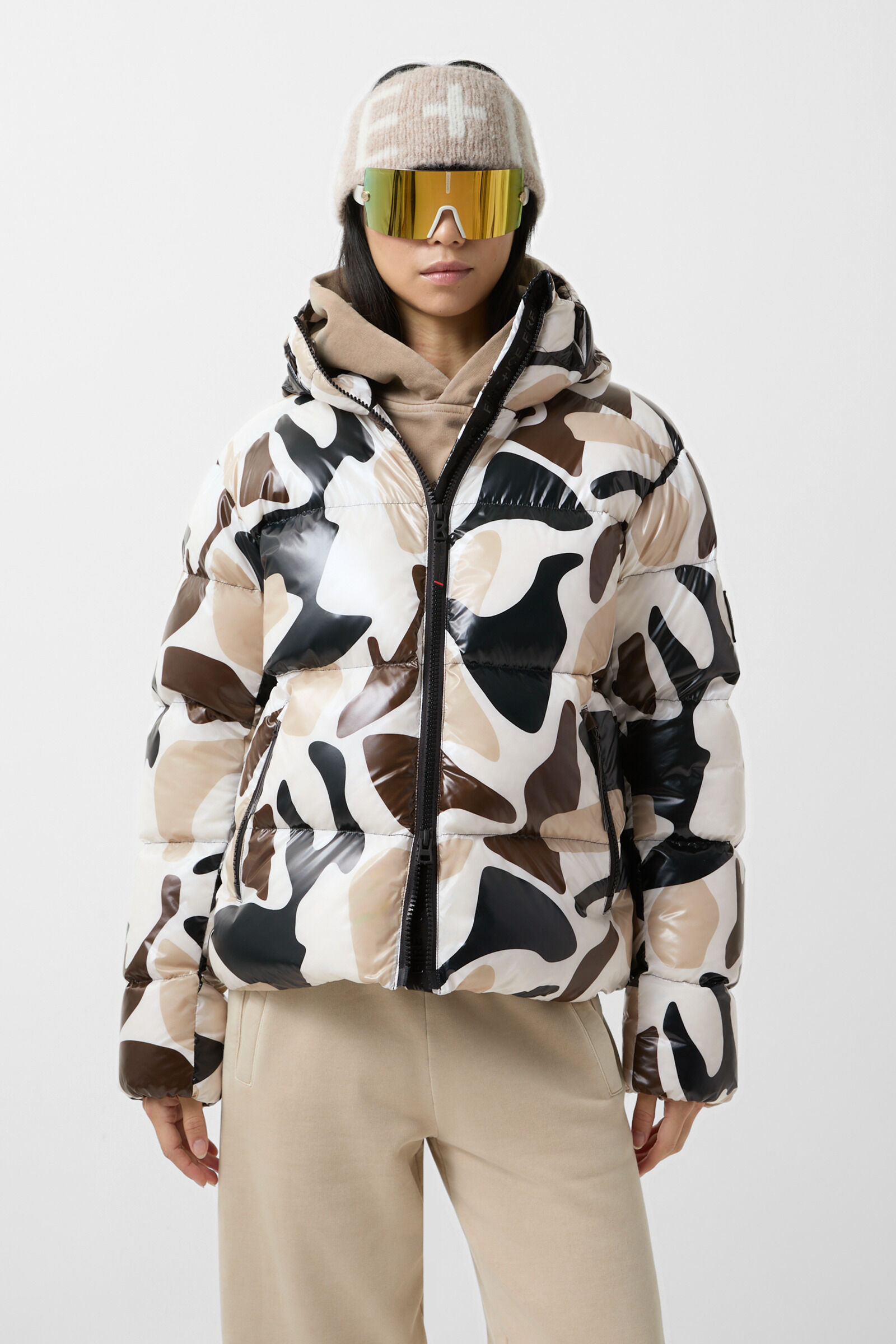 Vally down jacket Beige/black/brown