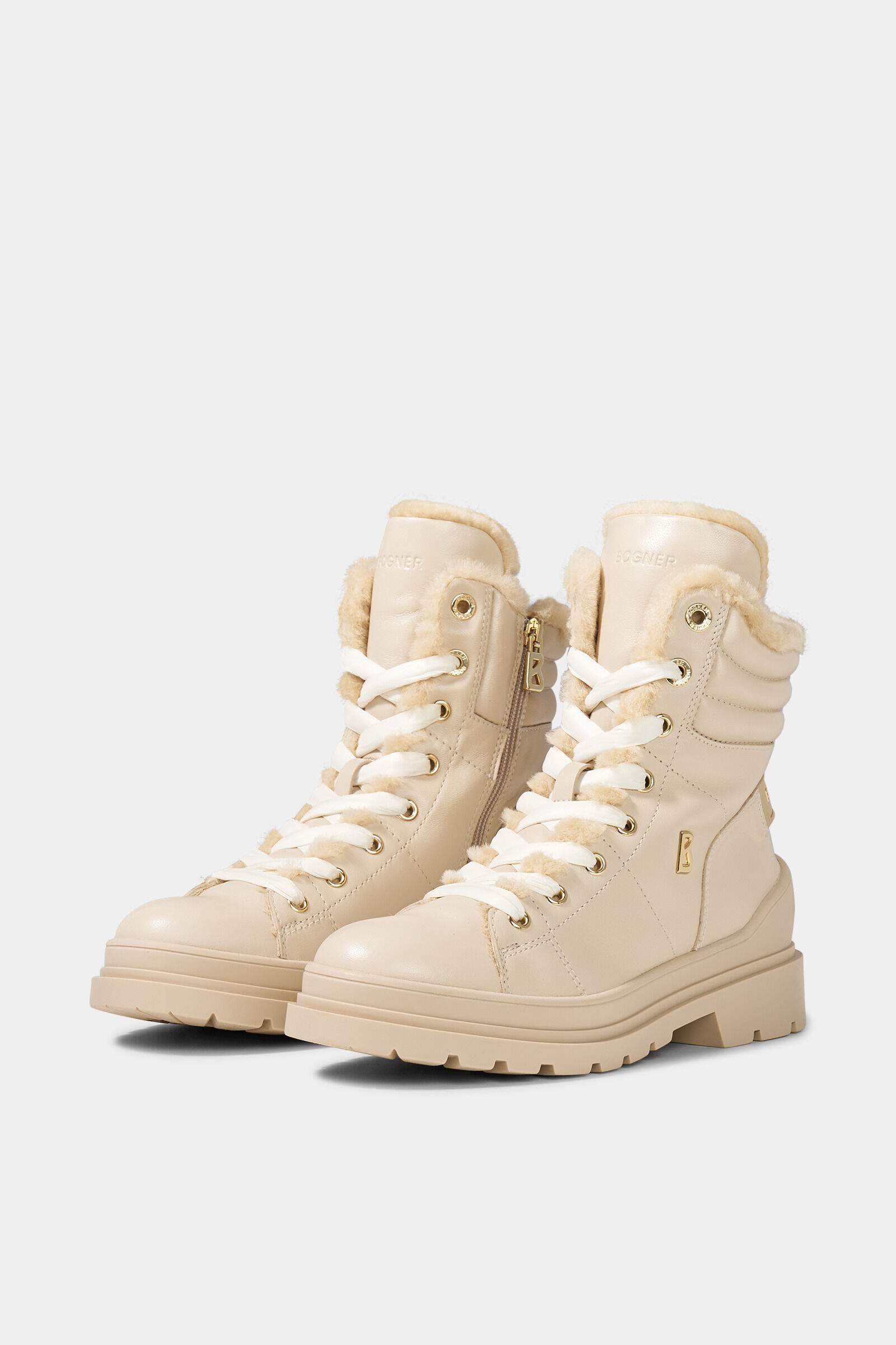 St. Moritz lace-up boots with spikes Cream