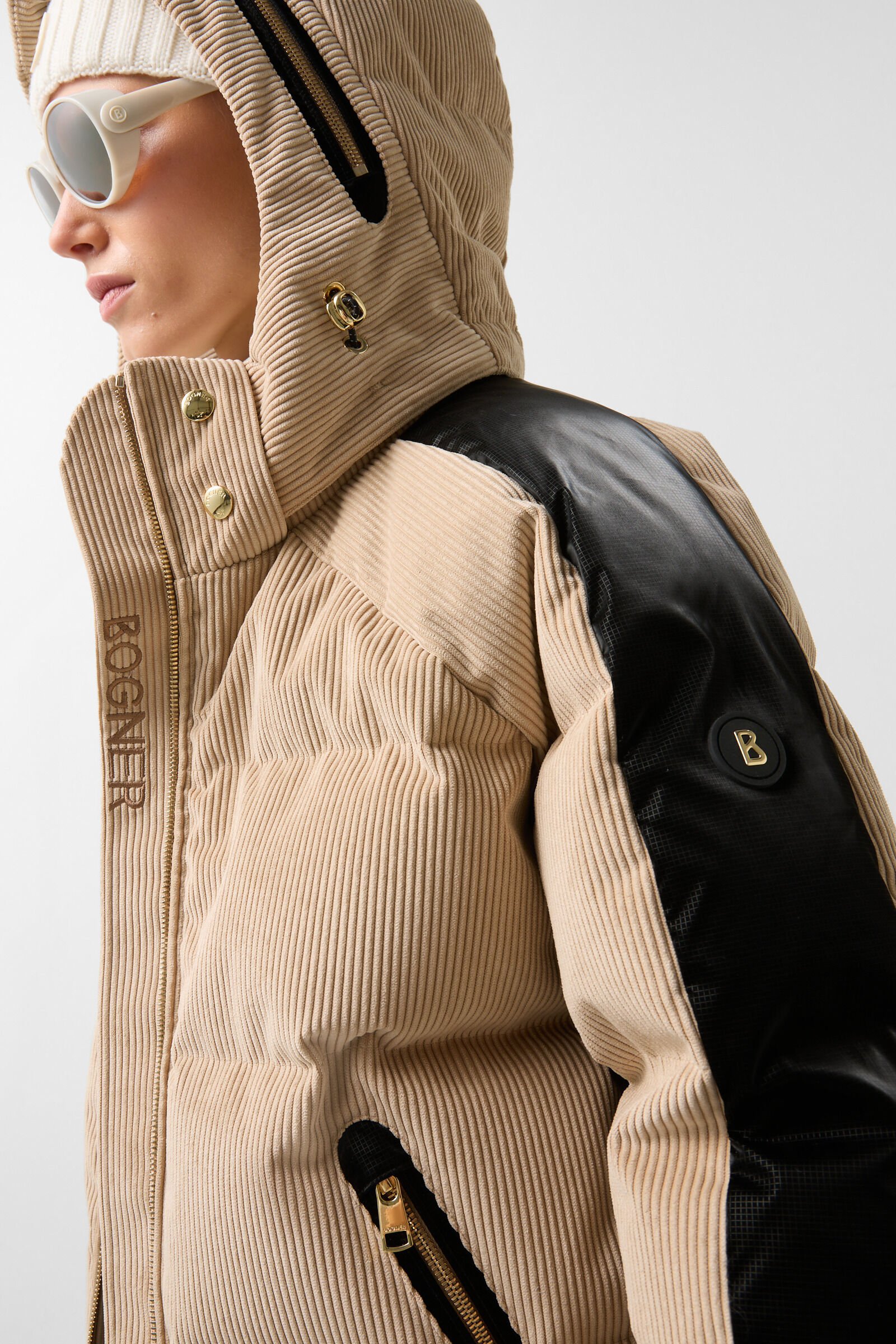 Cord-Skijacke Inka Camel/Schwarz