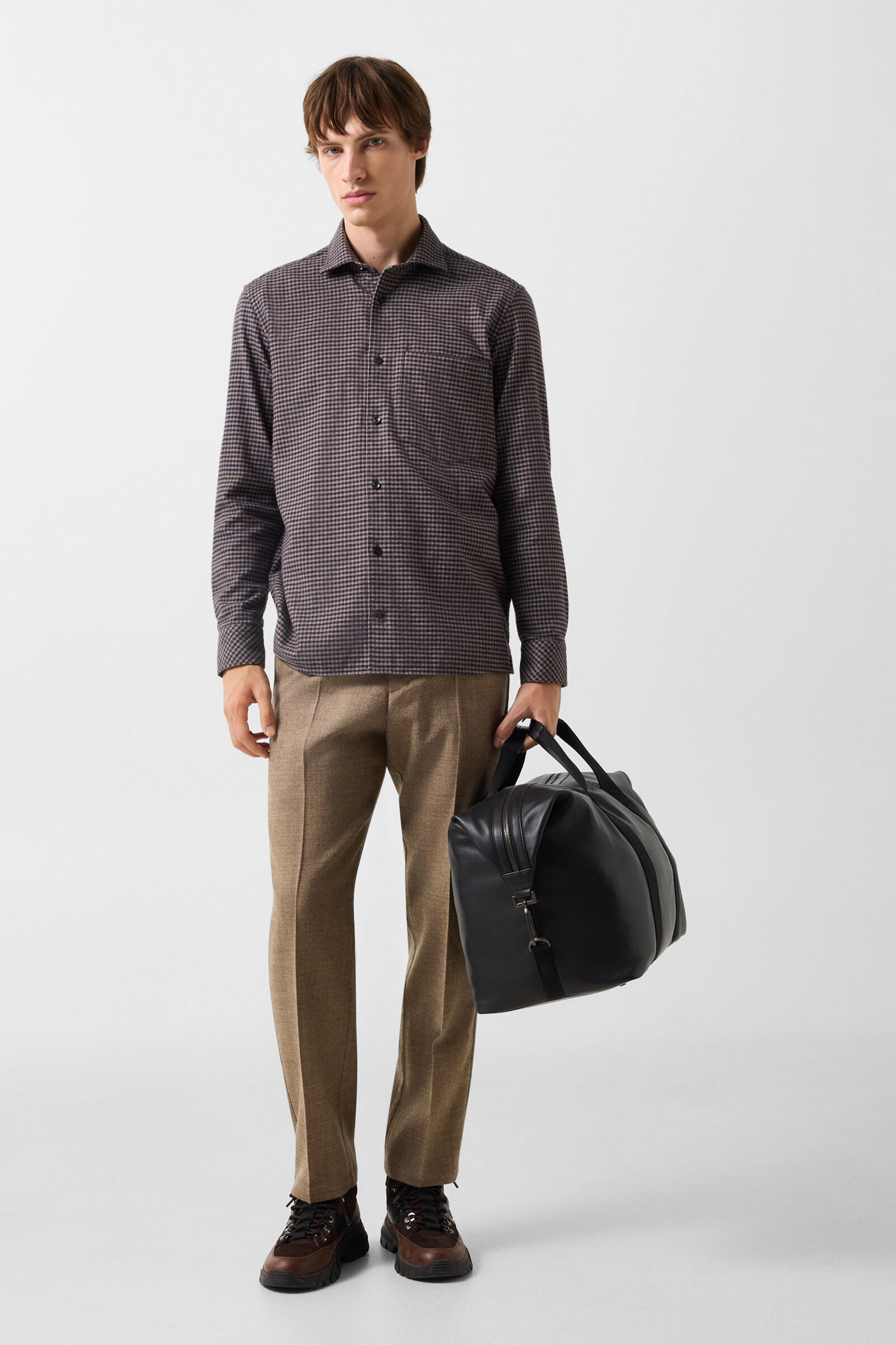 Hardy cotton flannel shirt Coffee/Beige/Navy