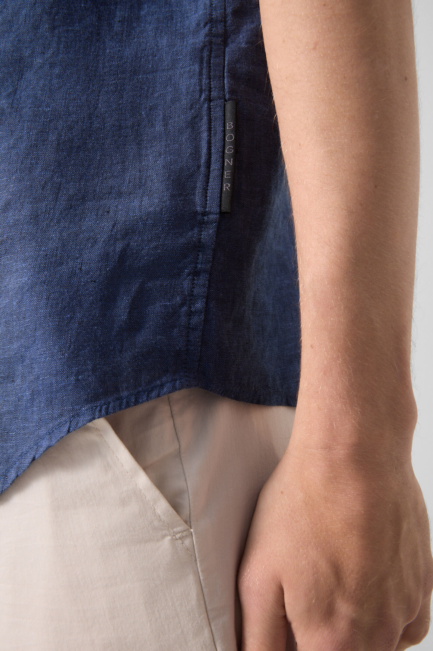 Linen short-sleeved shirt Lykos Navy blue