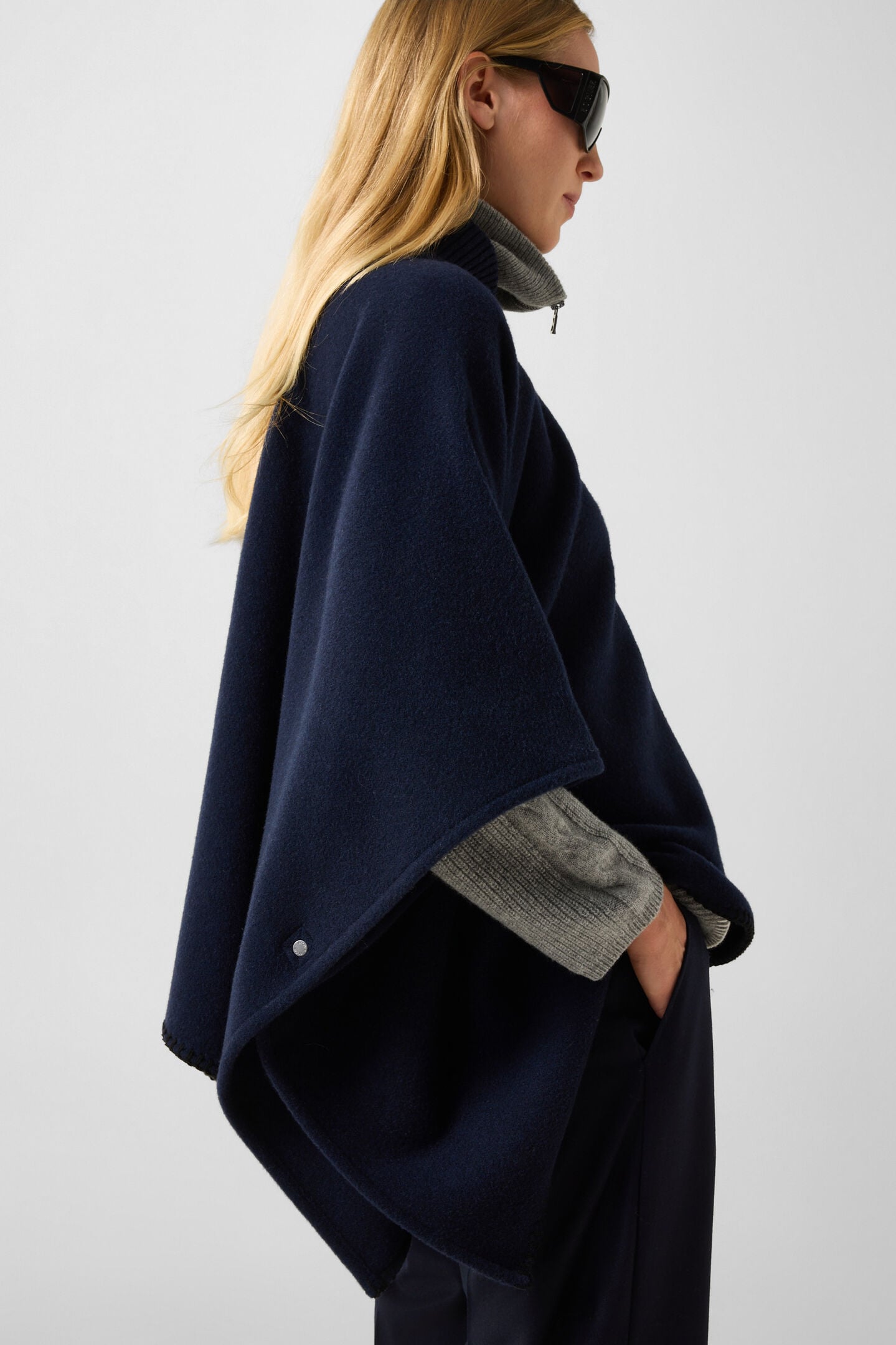 Nellie Wool Mix Poncho Navy