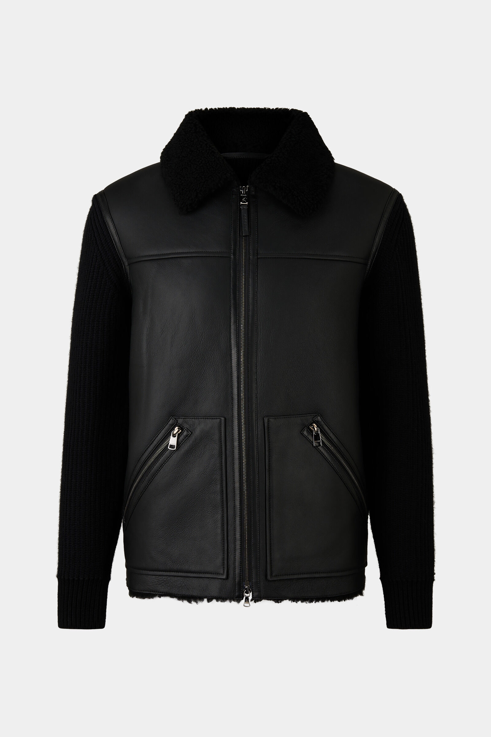 Moritz leather knit jacket Black