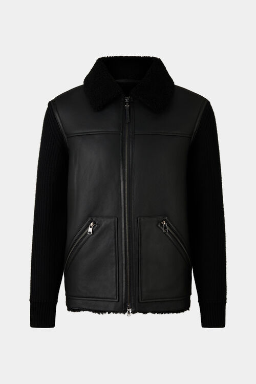 Leder-Strickjacke Moritz Schwarz