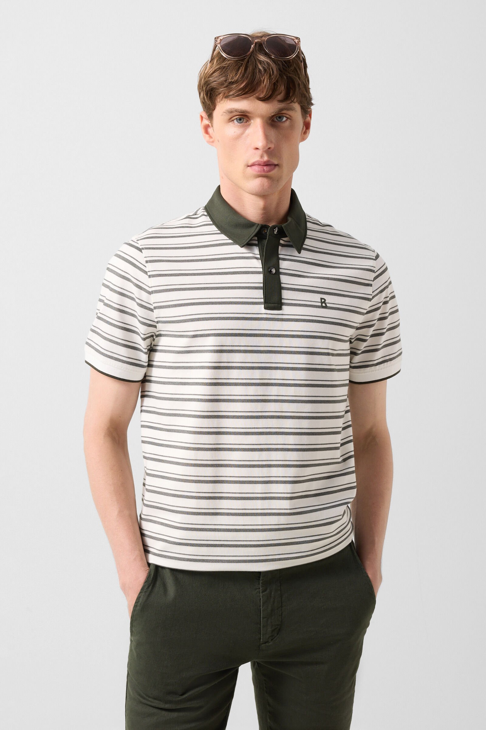 Polo-Shirt Timo Dunkelgr&uuml;n/Off-White