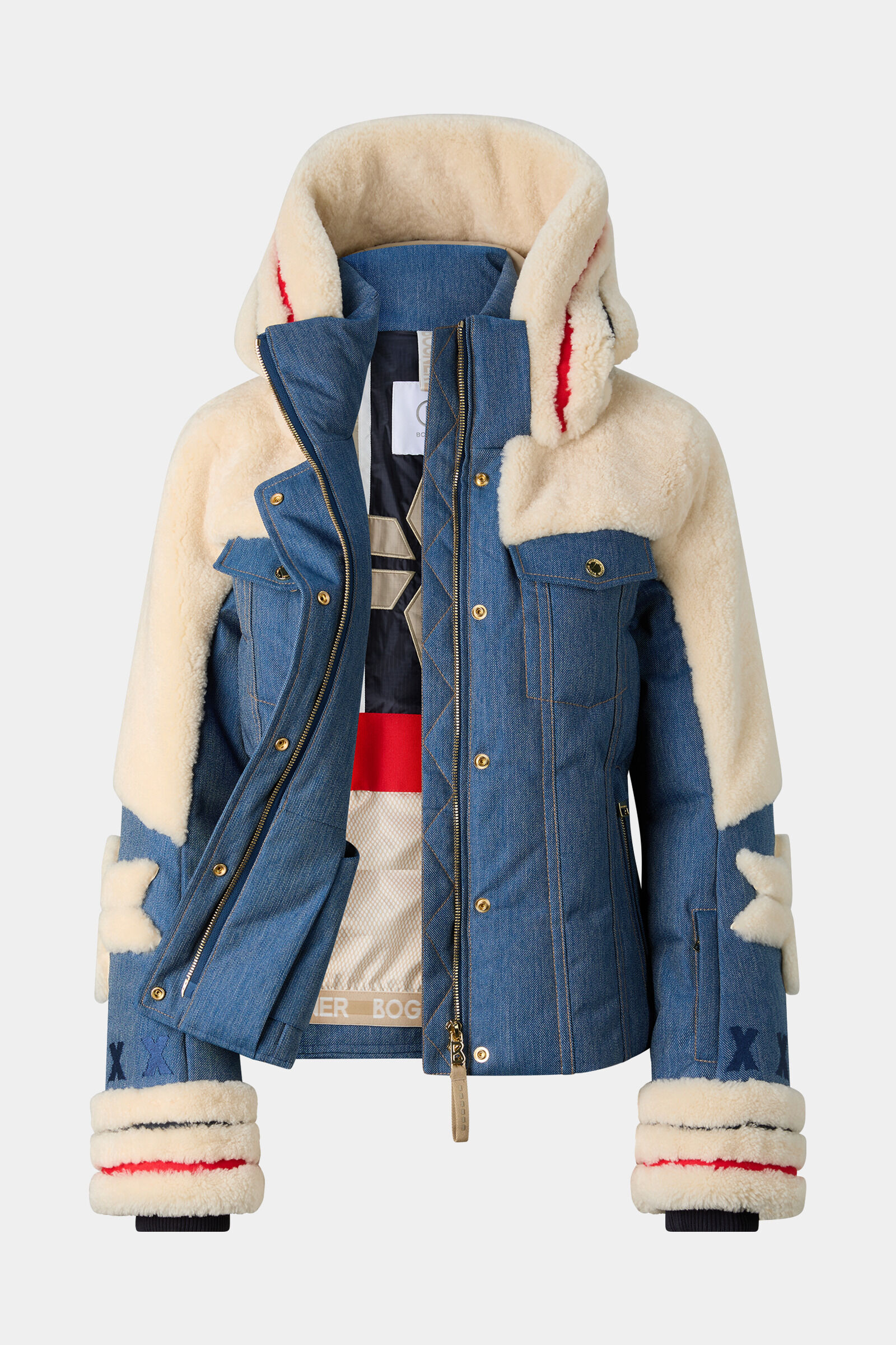Fina Lambskin and Denim Ski Jacket Blue/Cream