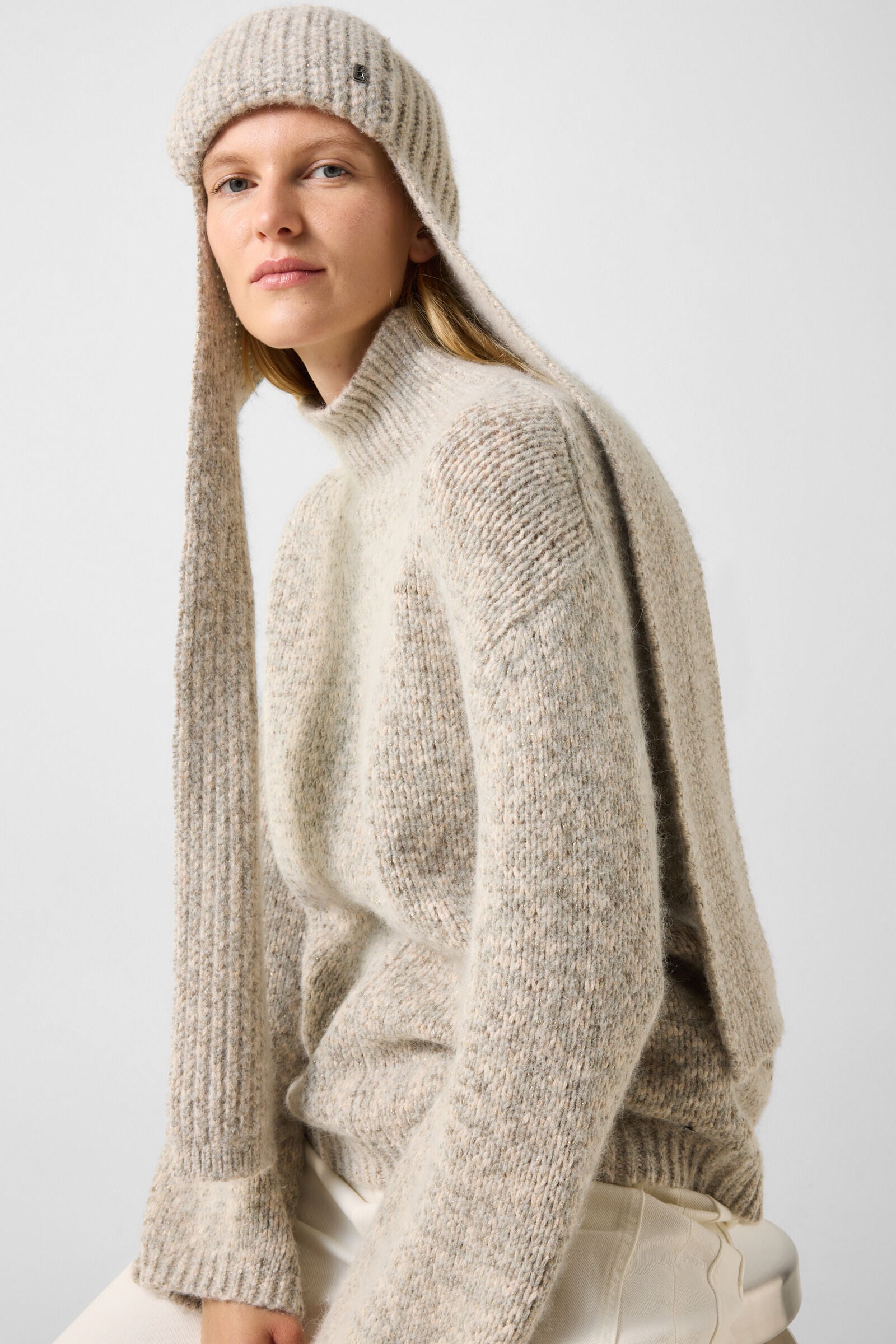 Alpaka-Woll-Mix-Schalm&uuml;tze Suzanne Beige/Grau