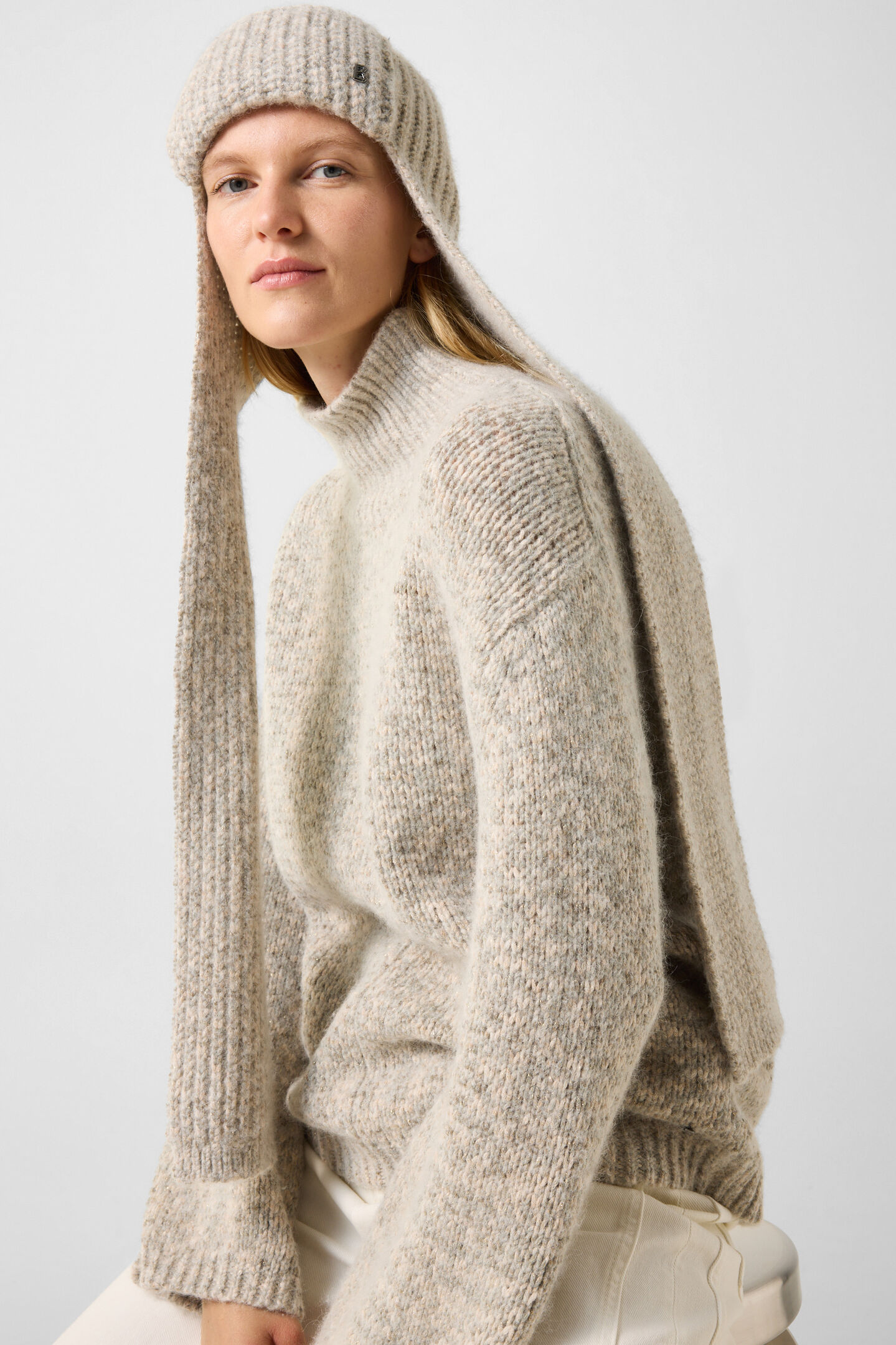 Alpaka-Woll-Mix-Schalm&uuml;tze Suzanne Beige/Grau