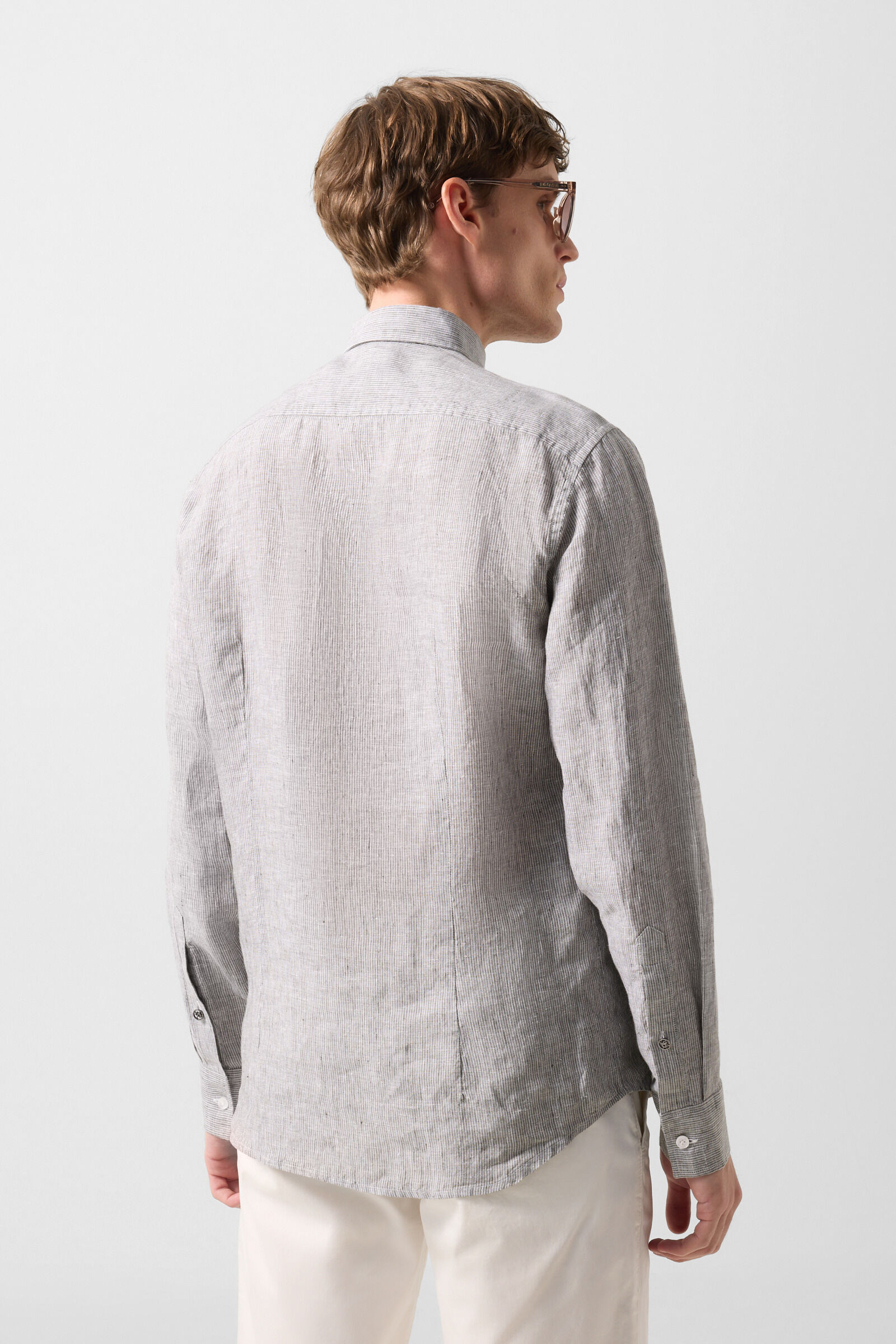 Timi linen shirt Olive green/white