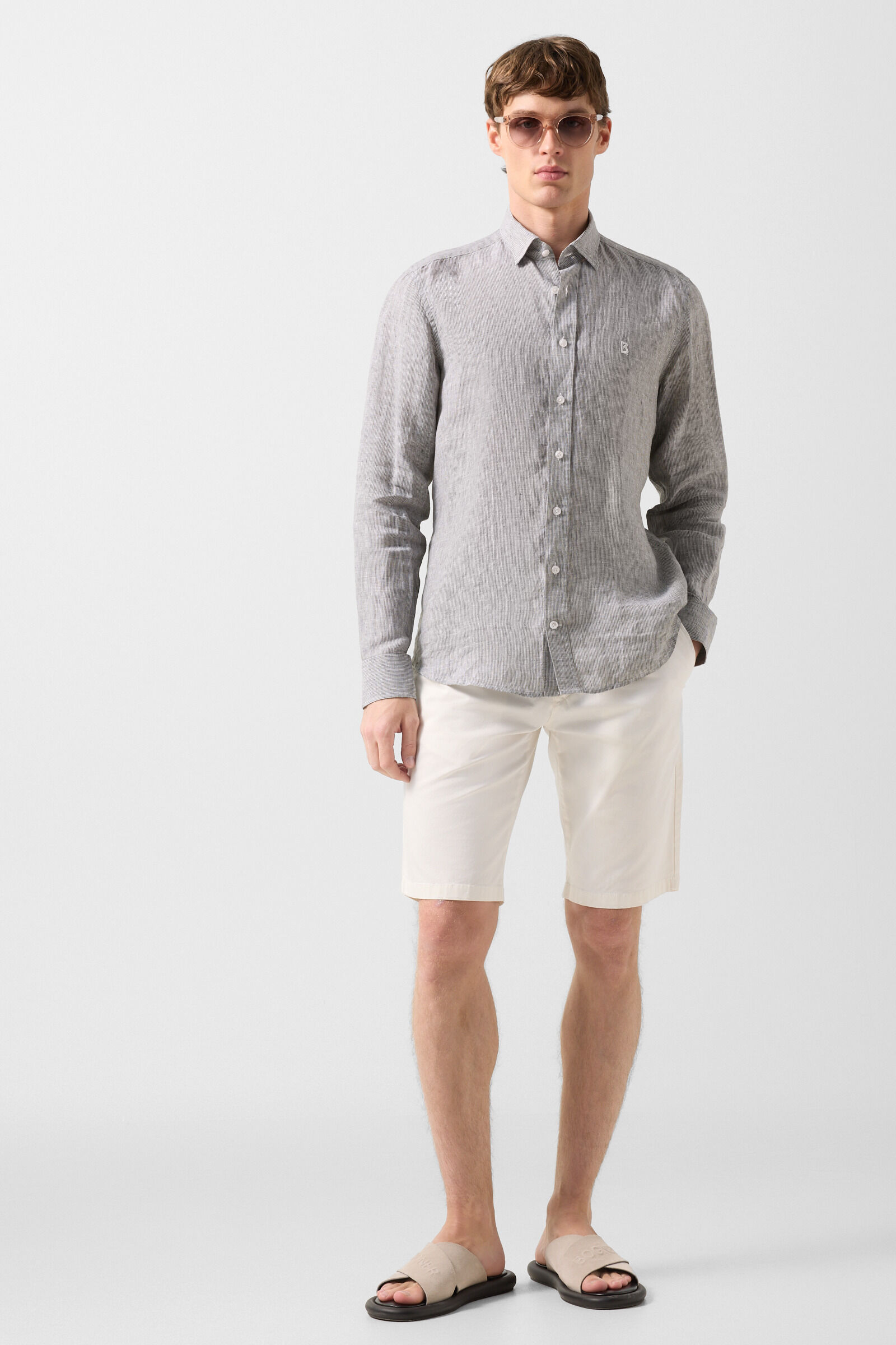 Timi linen shirt Olive green/white