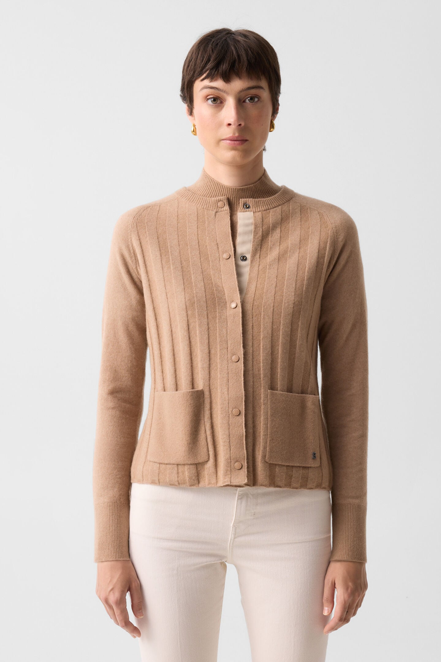 Schurwoll-Kaschmir-Cardigan Tanja Camel