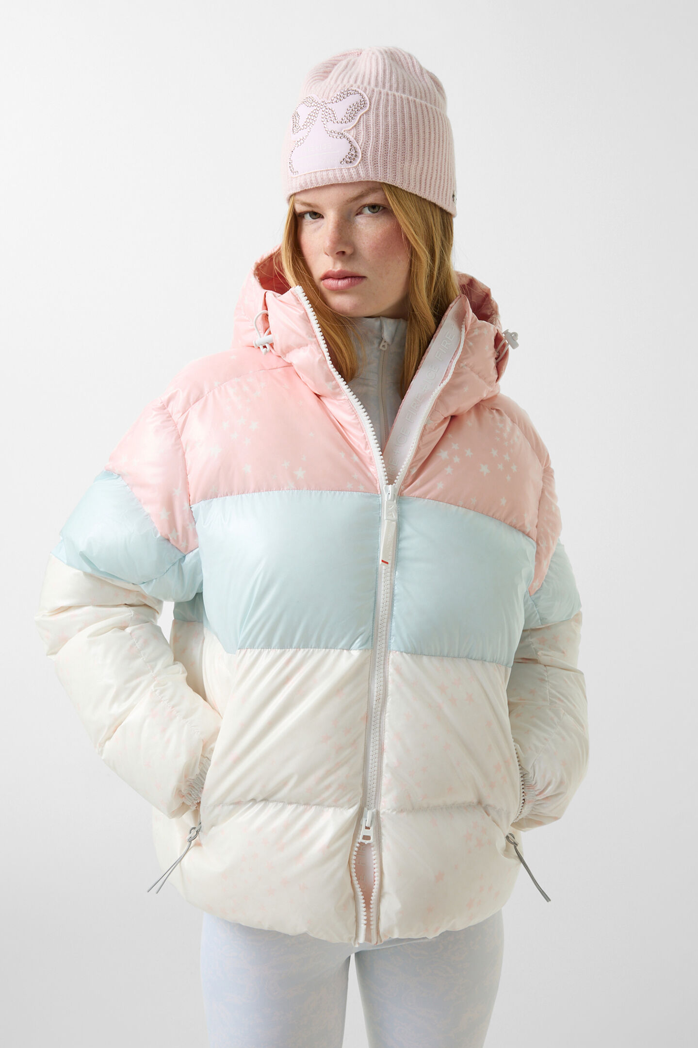 Vally down jacket Pink/light blue/white