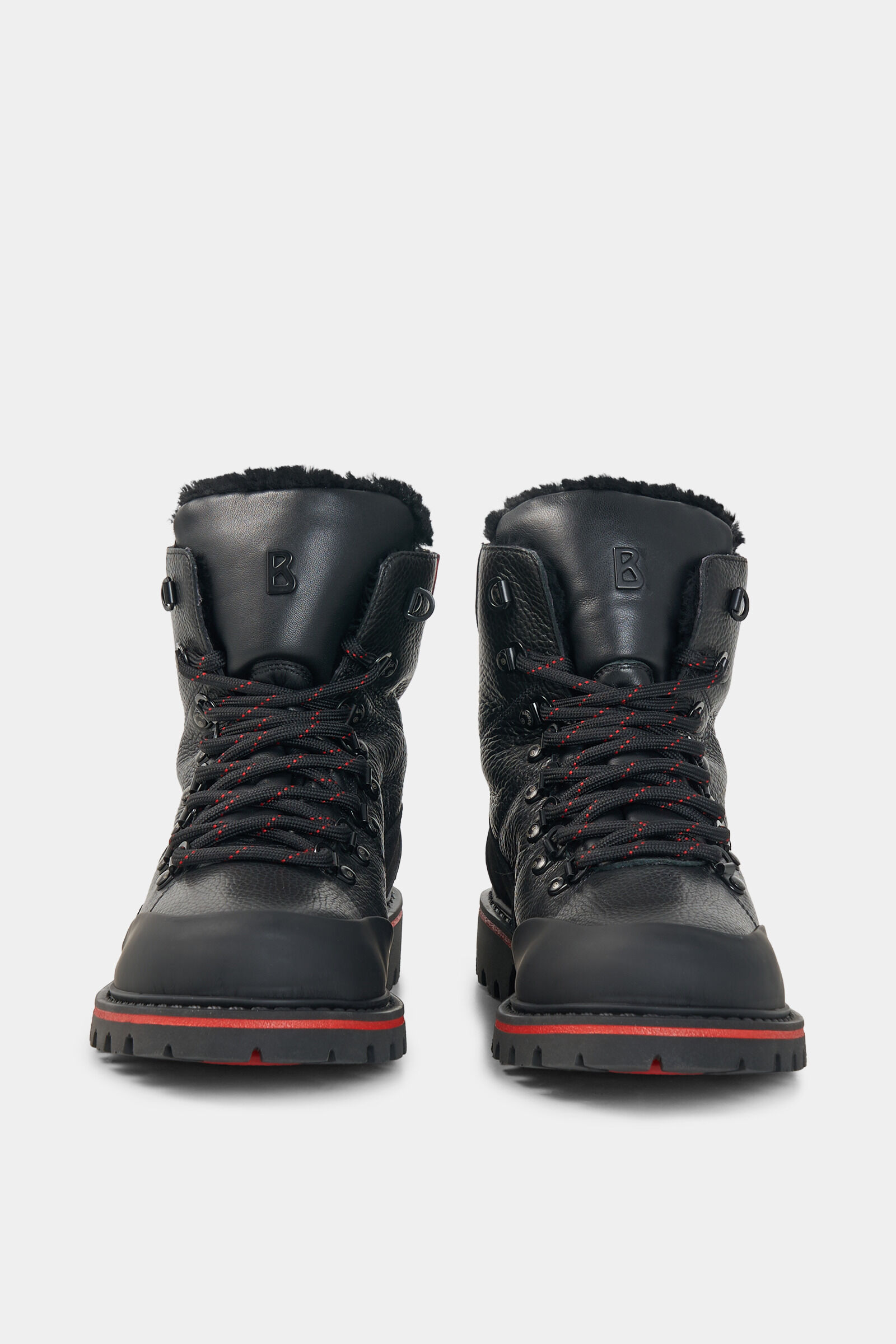 Bottes &agrave; lacets Helsinki avec crampons Noir/Rouge