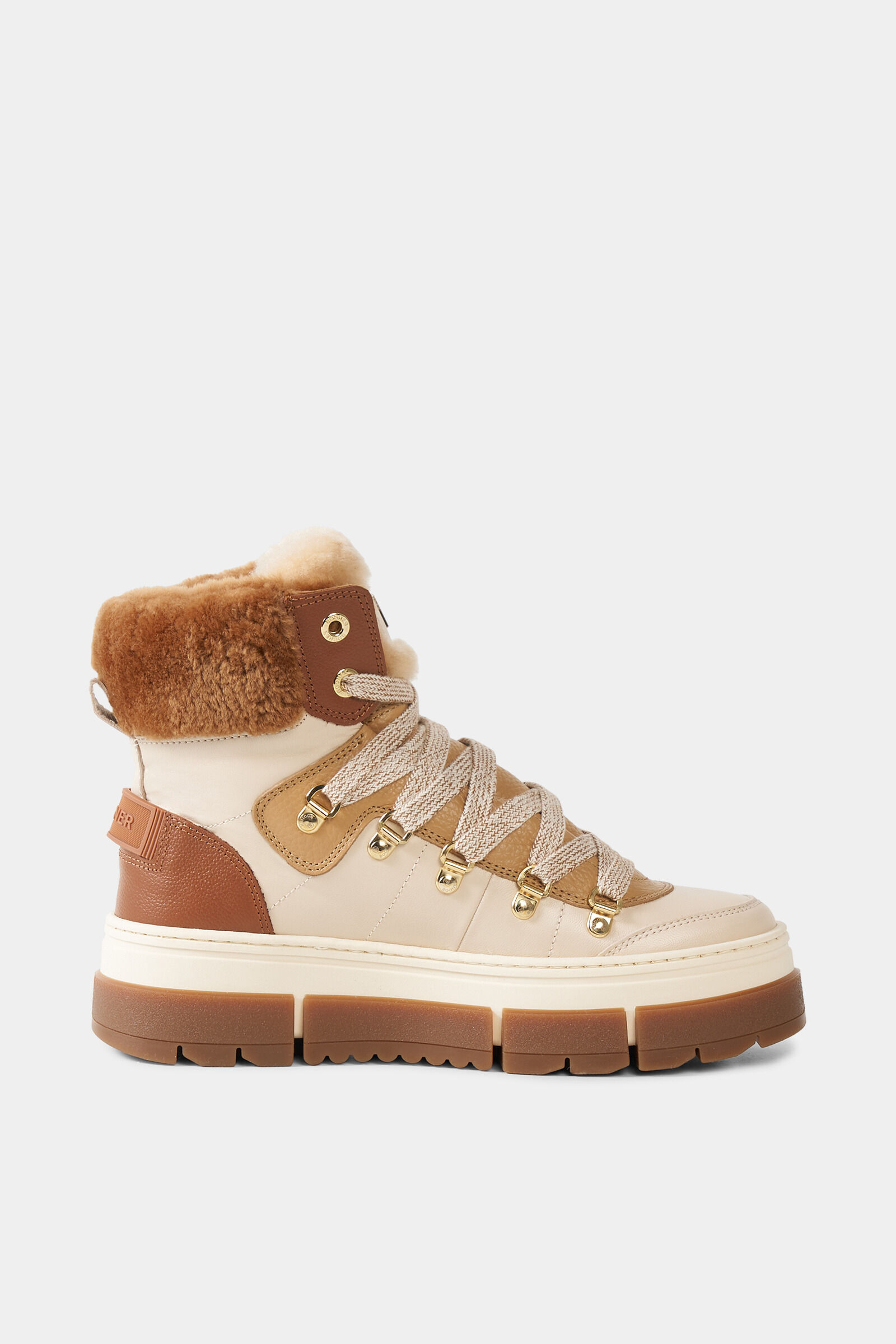 Lace-up boots from Vaduz with studs Beige/Cognac