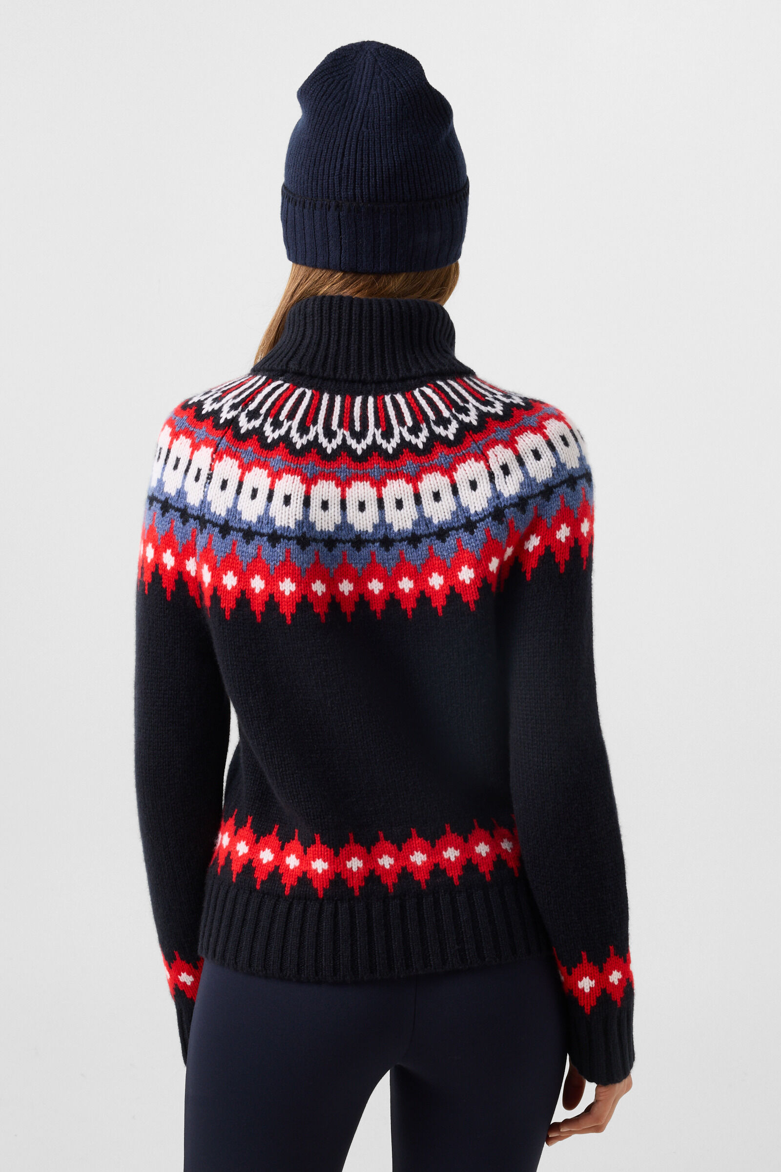 Kaschmir-Norweger-Pullover Ingrid Navy/Rot/Blau