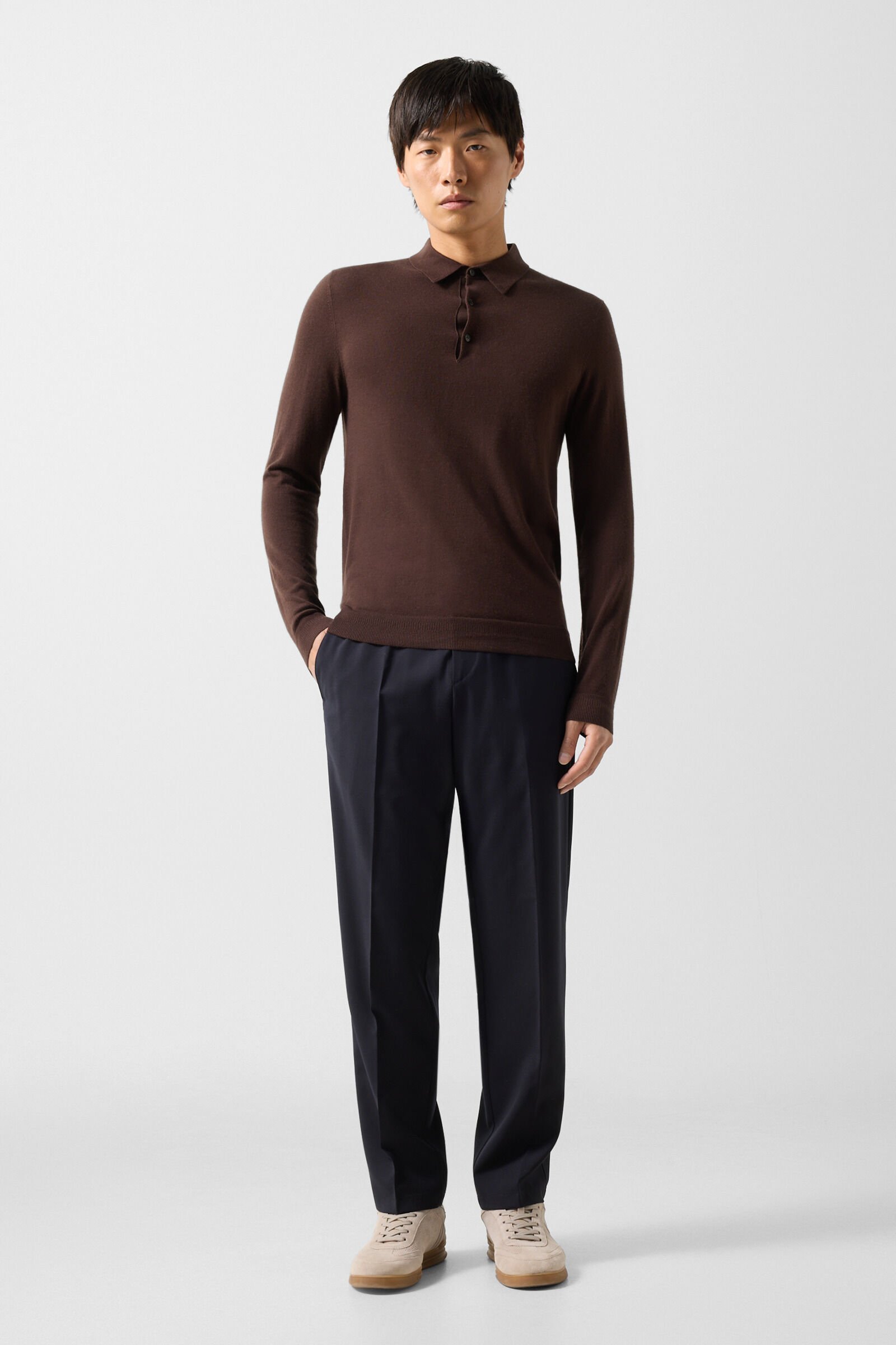 Knitted polo long-sleeved top Jake Camel