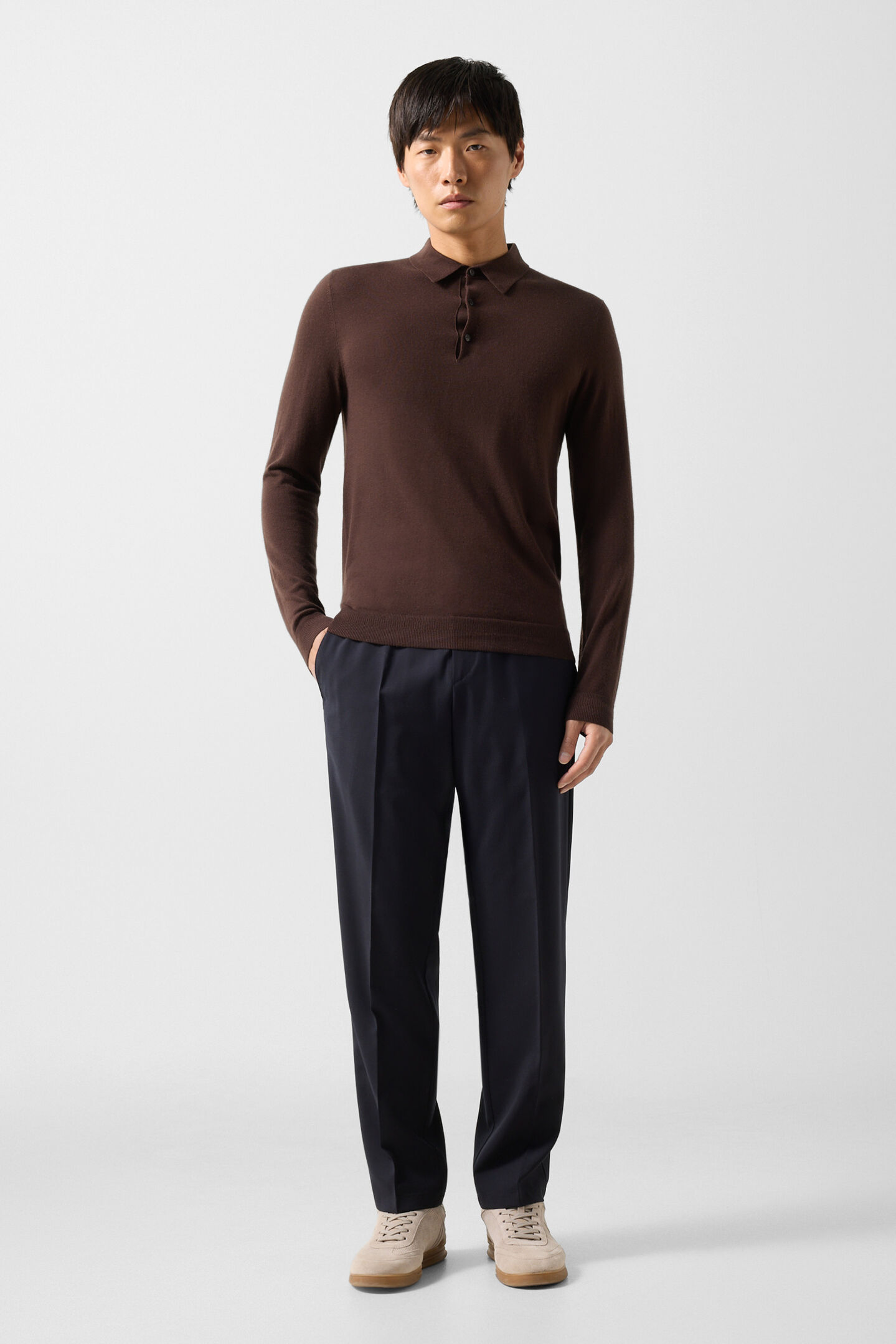 Knitted polo long-sleeved top Jake Camel