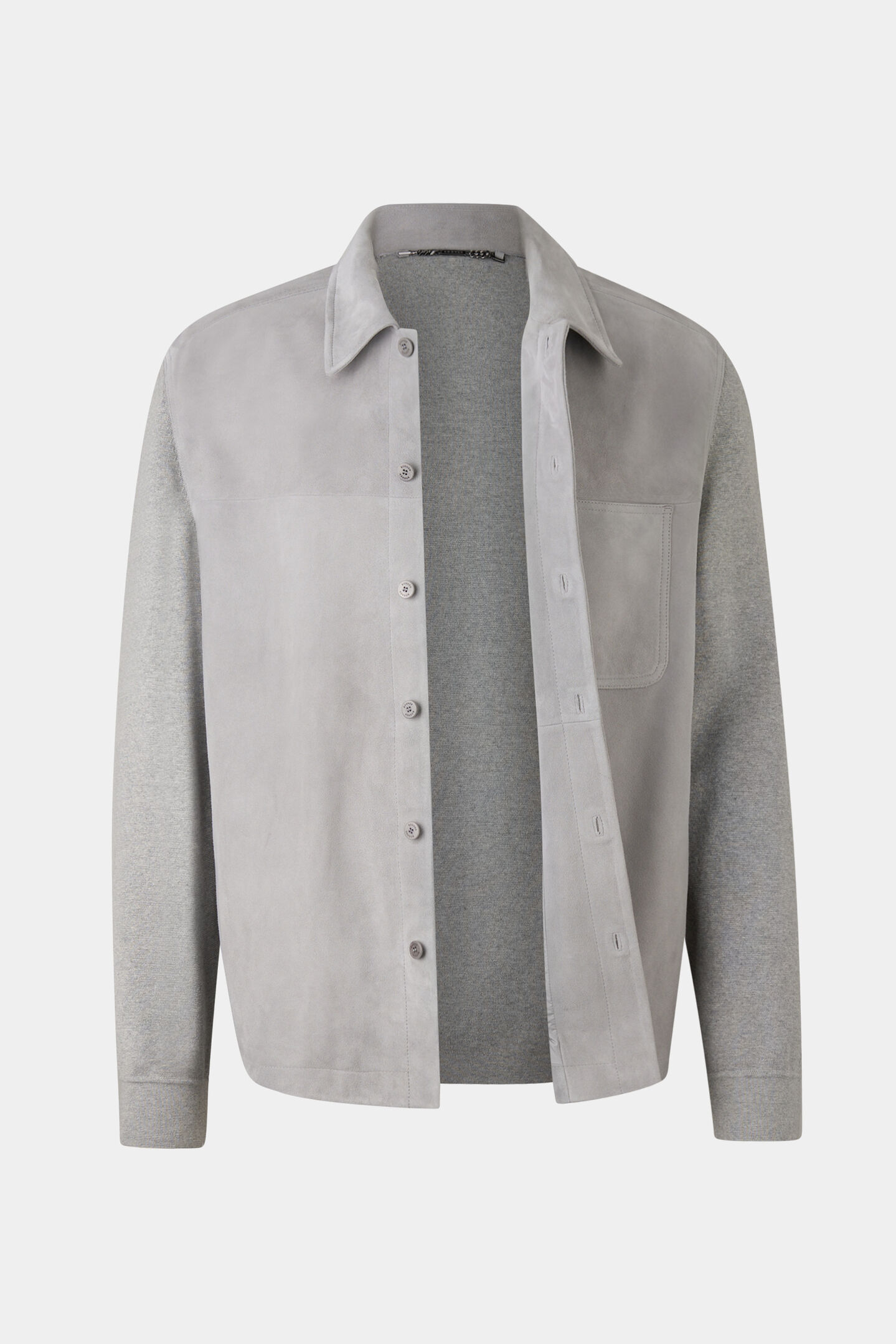 Veloursleder-Strick-Overshirt Henno Hellgrau